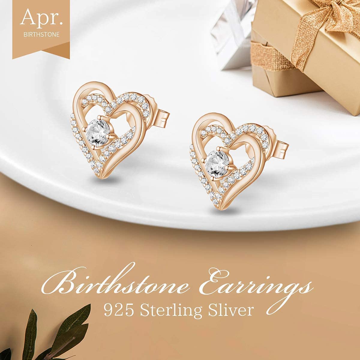 Forever Love Heart Necklace & Earrings Set - 925 Sterling Silver Rose Gold Plated Birthstone Jewelry for Women with 5A Cubic Zirconia | Valentine's Day Gift, Anniversary Present, Birthday Jewelry Set for Her | Perfect for Romantic Occasions, Date Nights and Special Celebrations