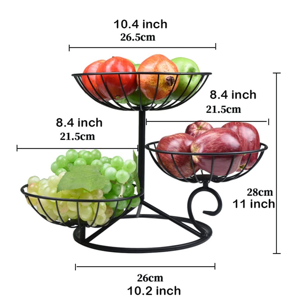 3-Tier Metal Wire Fruit Basket Stand - White Organizer for Fruits, Vegetables, Bread & Snacks - Perfect for Kitchen Counter, Dining Table & Pantry Storage
