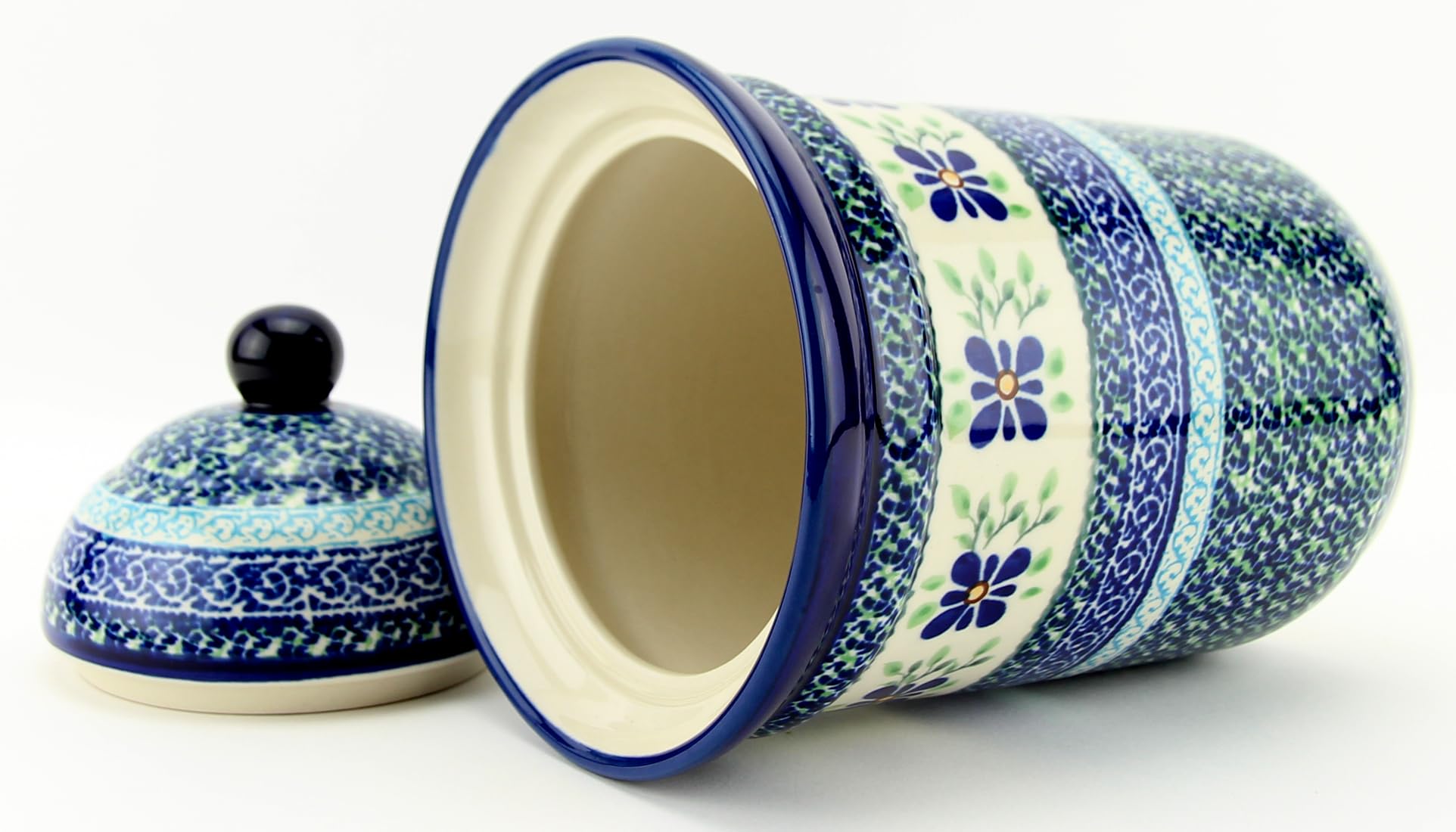 Handmade Polish Pottery Kitchen Canister with Lid 45 Oz - Authentic Boleslawiec Stoneware Countertop Storage Jar - Airtight Food Container for Flour, Sugar & Coffee - Perfect for Farmhouse & Rustic Kitchen Decor