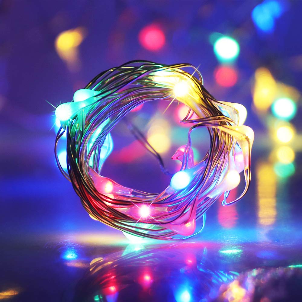 XUNATA 33ft 100 LED RGB String Lights with Remote Control - 8 Lighting Modes, Dimmable, Timer Function, Silver Wire for Christmas Decorations, Holiday Party, Patio, Garden, Bedroom & Wedding Decor