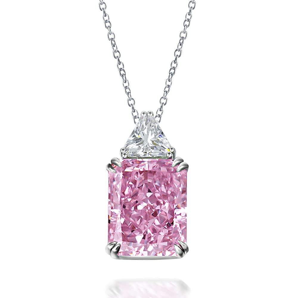 925 Sterling Silver Pink Cubic Zirconia Pendant Necklace - 30cttw 5A Pink CZ Stone 13x16mm, Elegant Jewelry Gift for Women, Wife, Girlfriend - 40+3cm Silver Chain - Perfect for Anniversary, Birthday, Valentine's Day & Special Occasions