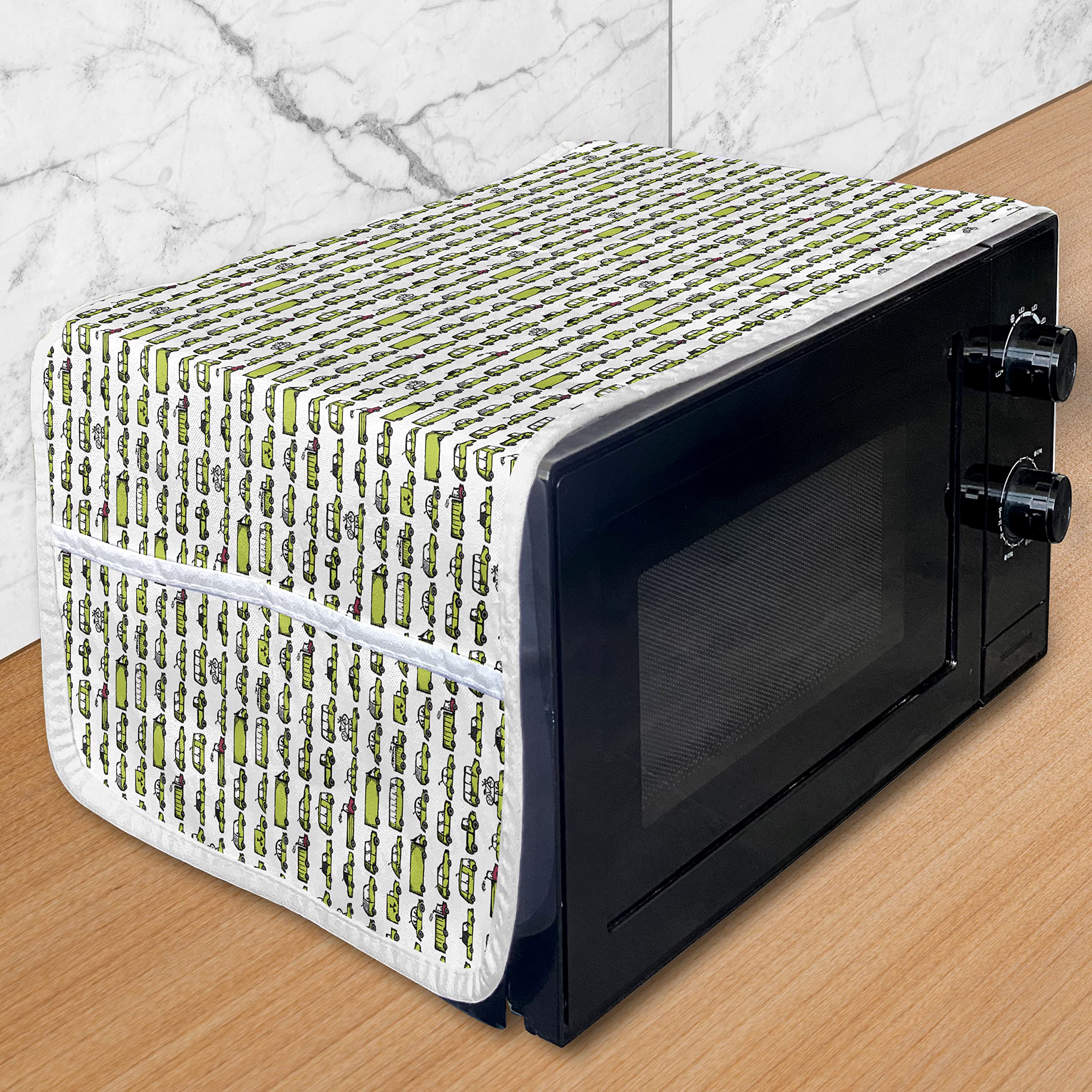 Ambesonne Cars Microwave Oven Cover - Waterproof Kitchen Organizer with Pockets, 36