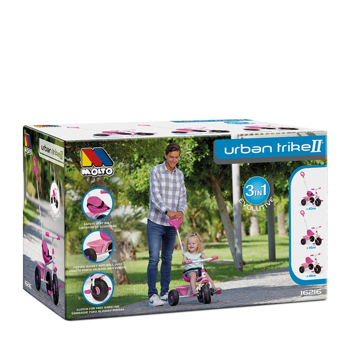 Molto Urban Trike 3-in-1 Convertible Kids Tricycle for Toddlers (Pink) - Perfect for Outdoor Play, Park Rides & Learning to Cycle