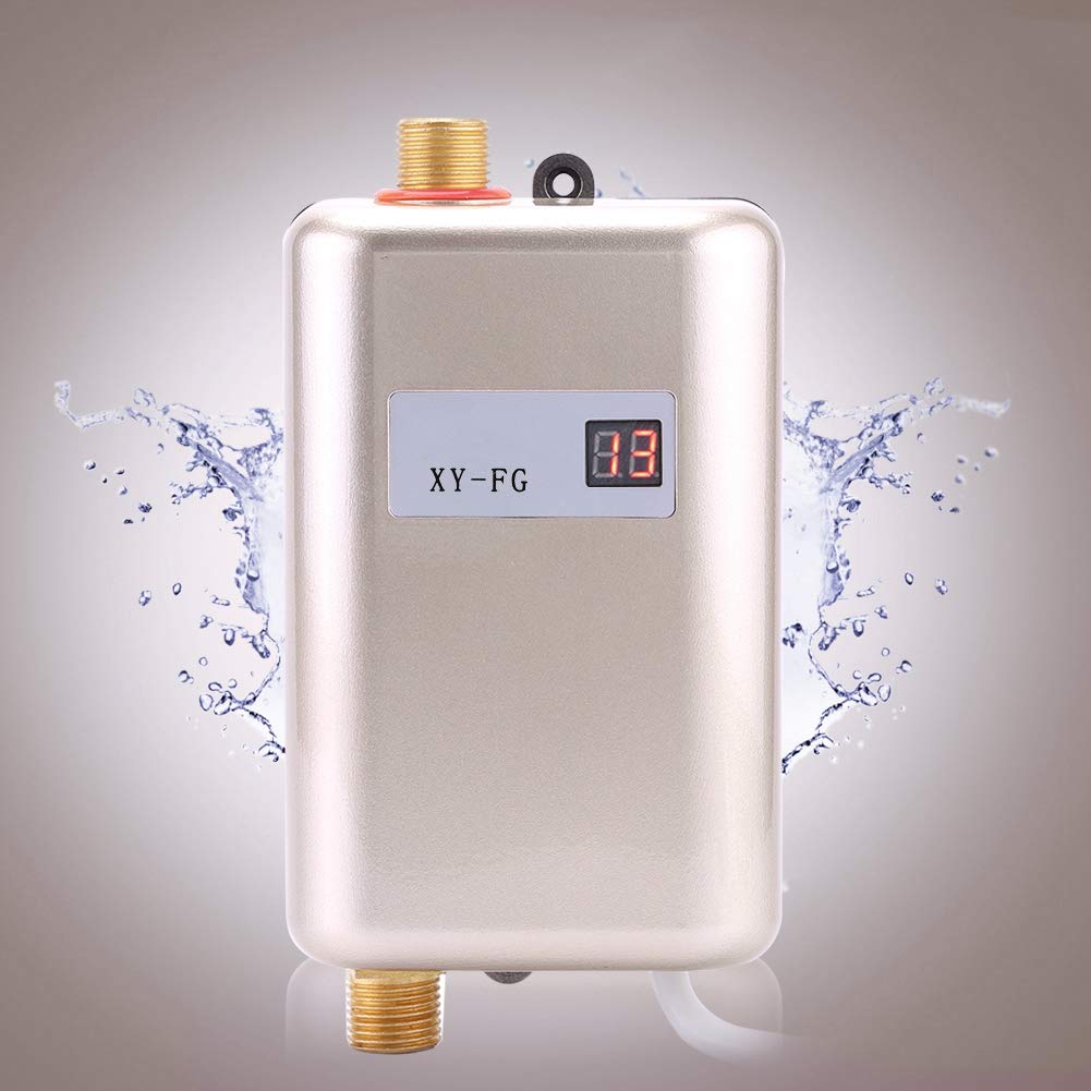 220V 3800W Instant Tankless Electric Water Heater - Mini Hot Water System for Bathroom, Kitchen & Washing - Fast Heating, Energy Efficient (Golden) - Perfect for Small Homes, Apartments & RVs