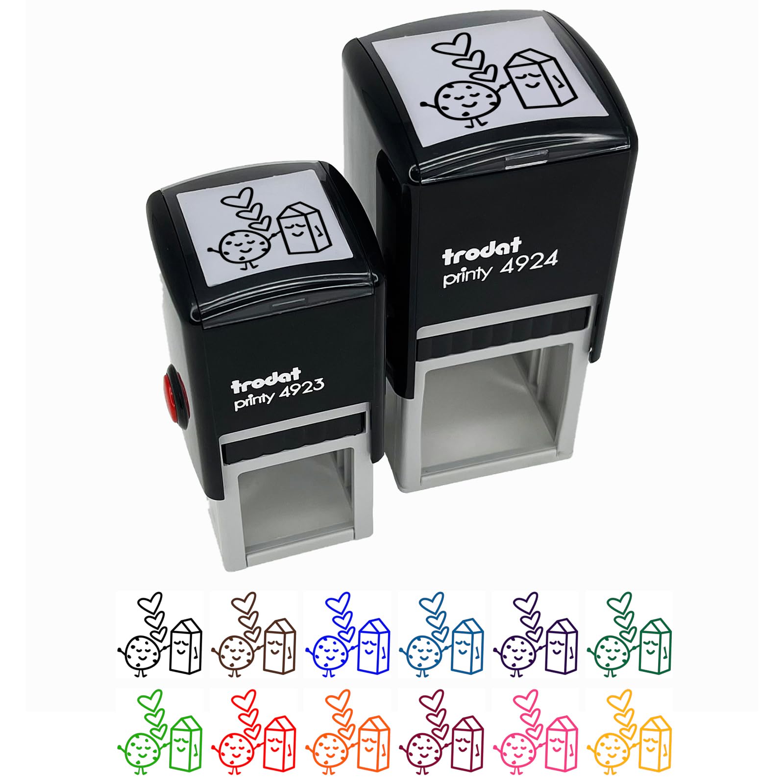 Best Friends Hearts Love BFF Self-Inking Rubber Stamp - 1 Inch Small Cookie & Milk Design - Black Ink for Scrapbooking, Card Making, DIY Crafts