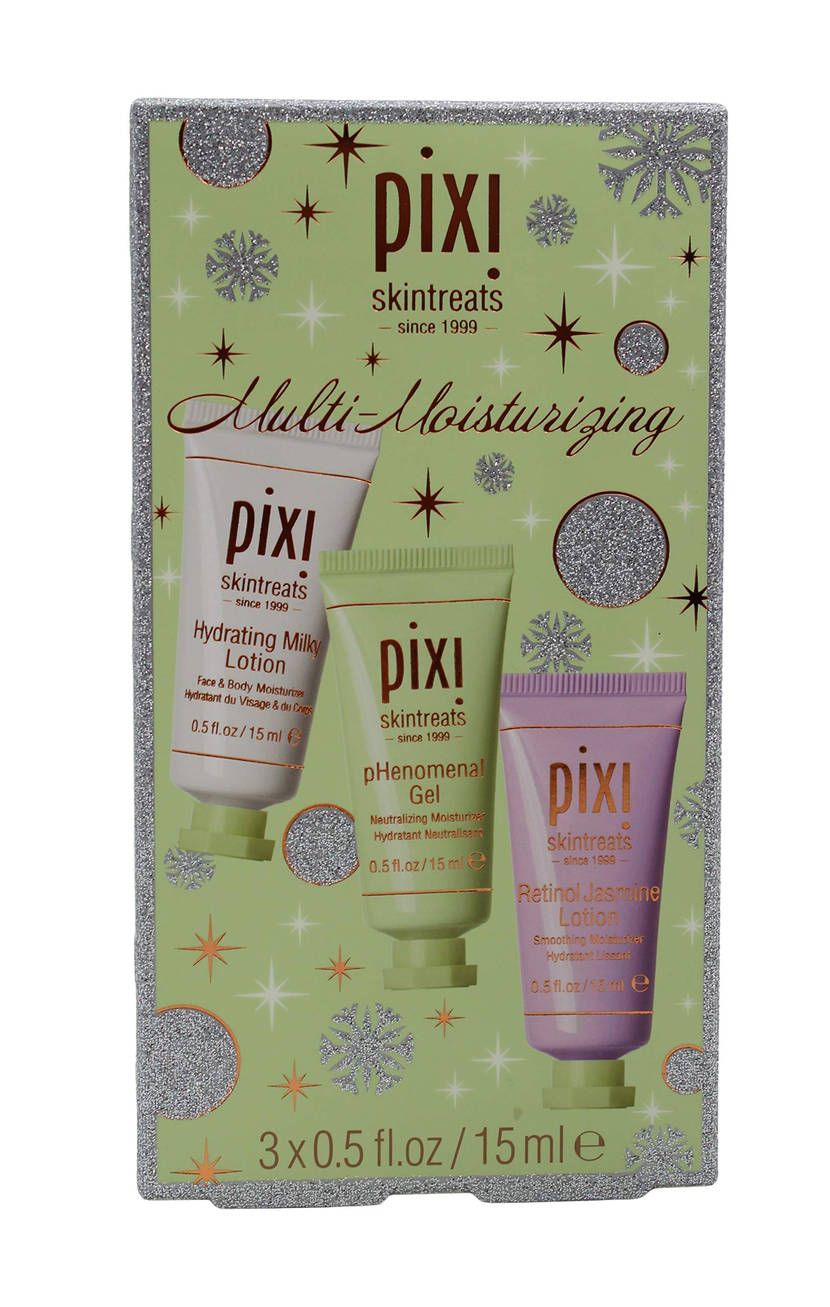 Pixi Skintreats Moisturising Cream Set - 3 x 15ml Hydrating Milk, pHenomenal Gel & Retinol Jasmine Lotion | Daily Skincare Routine for Dry & Sensitive Skin | Perfect for Travel & On-the-Go Hydration