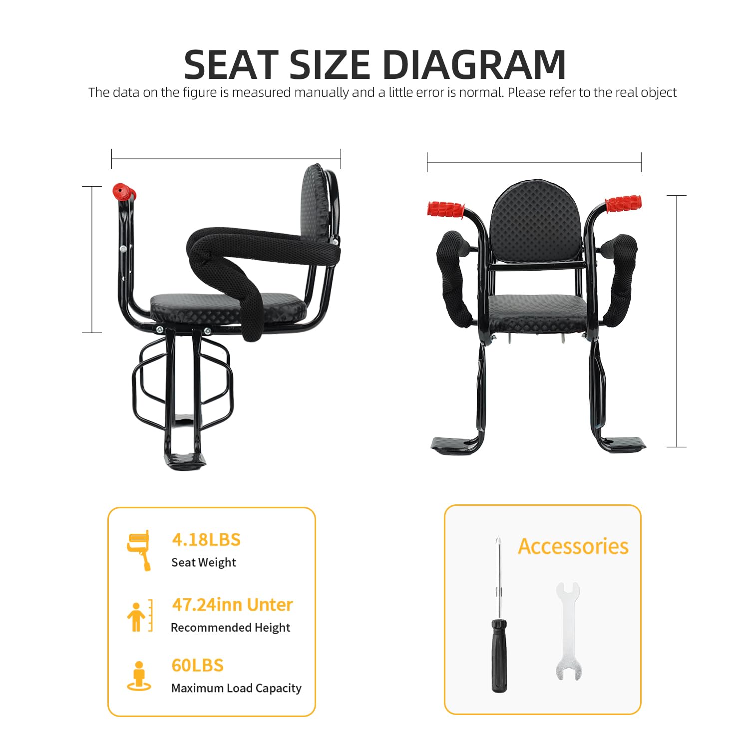 Best Kids Bike Seat for Adults - Rear Mounted Child Bike Seat for Kids Over 50 lbs - Durable & Safe Back Frame Mounted BCK Seat - Perfect for Family Cycling, Commuting & Outdoor Adventures