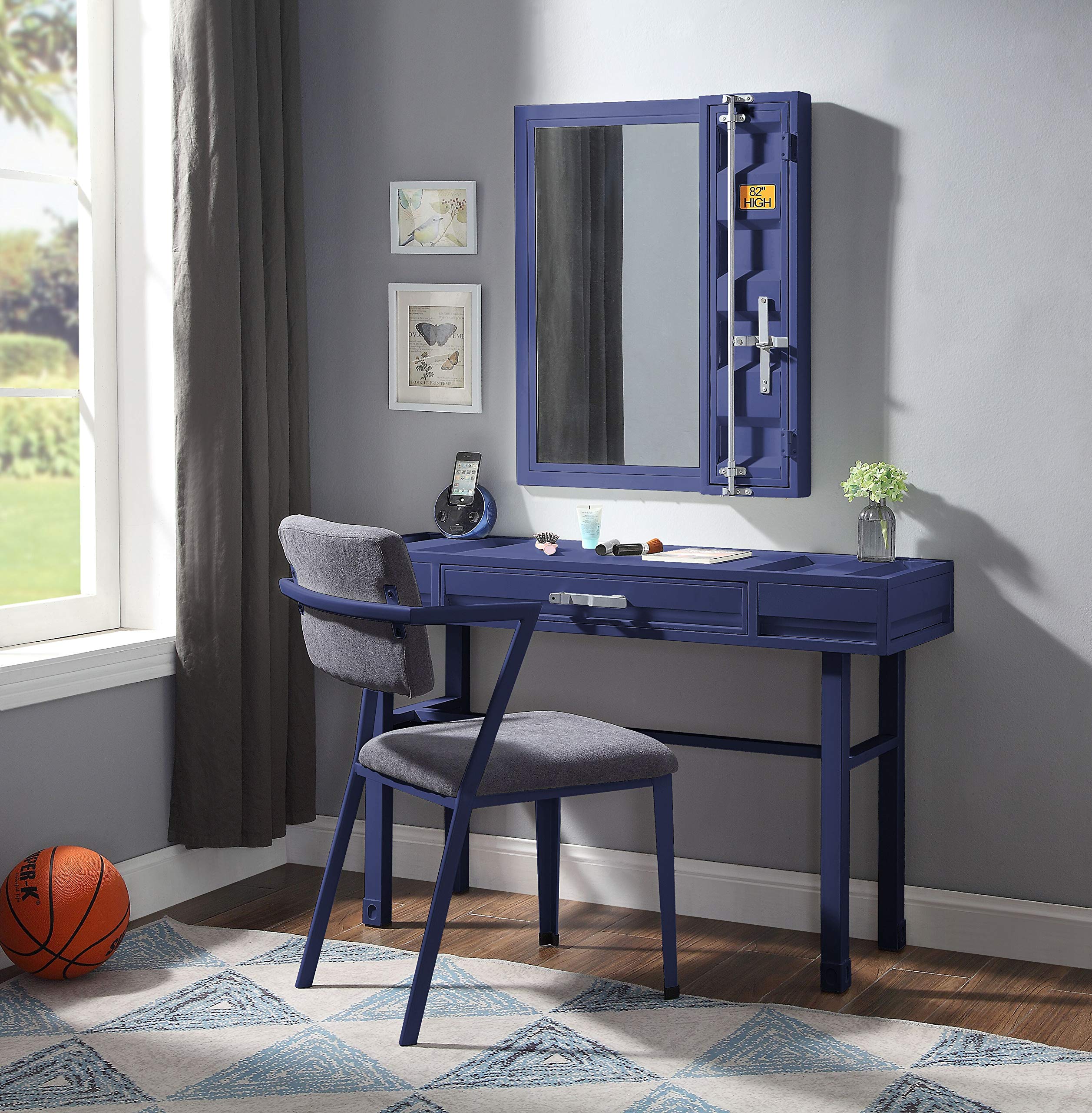 Blue Acme Cargo Vanity Desk for Home Office & Makeup