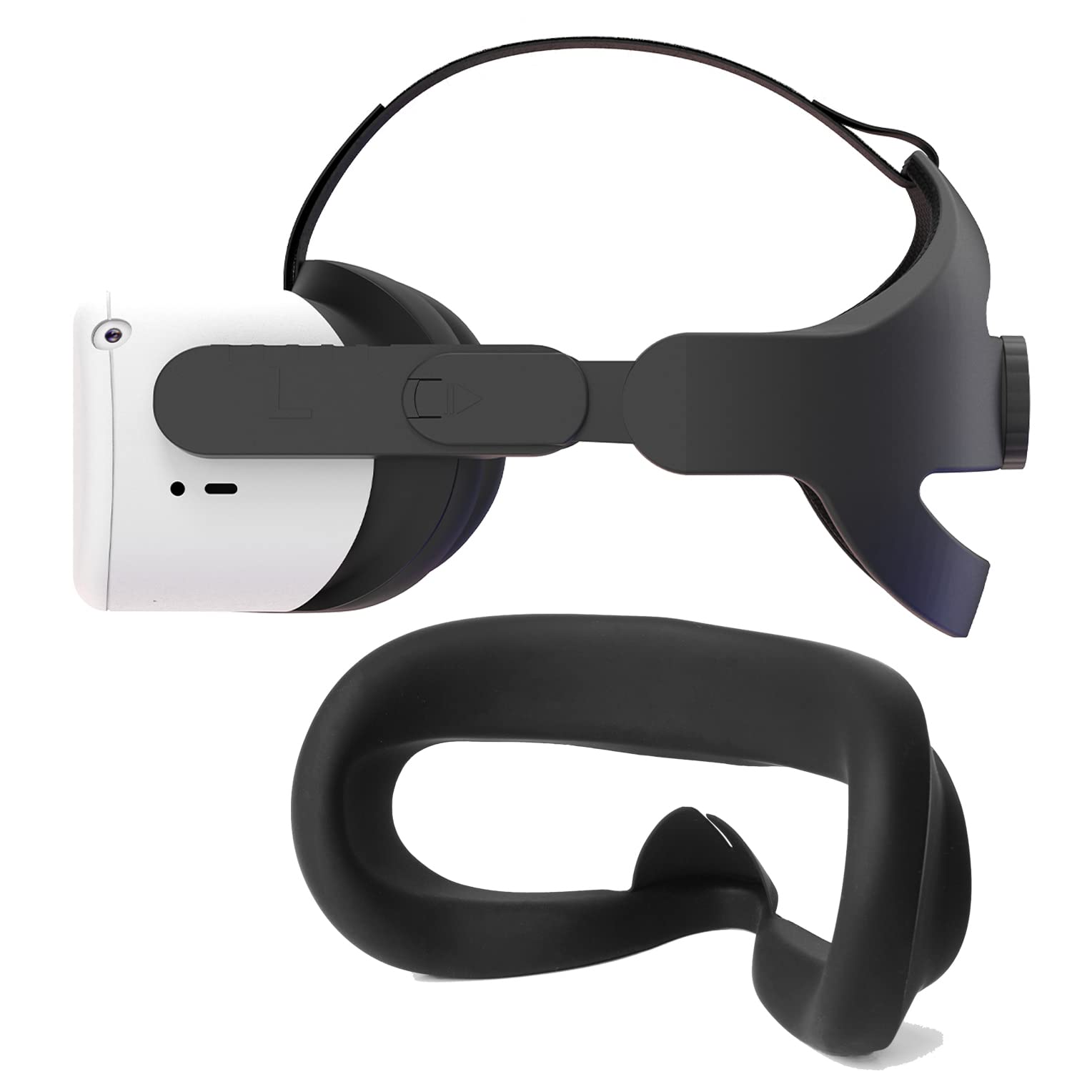 NIUVR Comfortable Black Head Strap & Silicone Face Cover for Meta Oculus Quest 2 VR Headset - Enhanced Gaming & Virtual Reality Experience for Long Play Sessions
