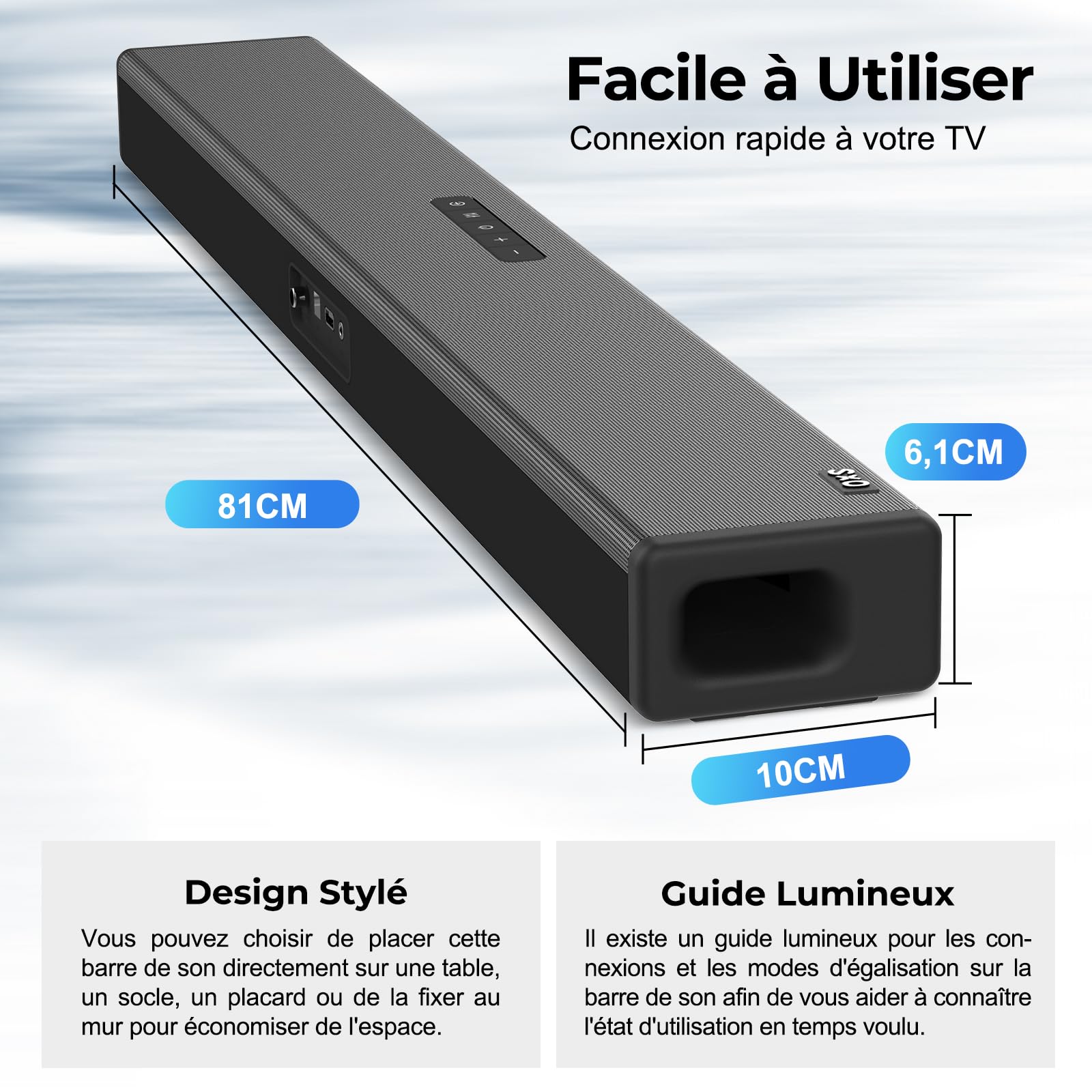 OXS S3 Soundbar for TV with Bluetooth 5.0, Dynamic Bass, 3D Surround Sound, Dialogue Enhancement - AUX/Optical/Coaxial Input, Multiple Sound Modes, Wall Mountable - Perfect for Home Theater & Movie Nights