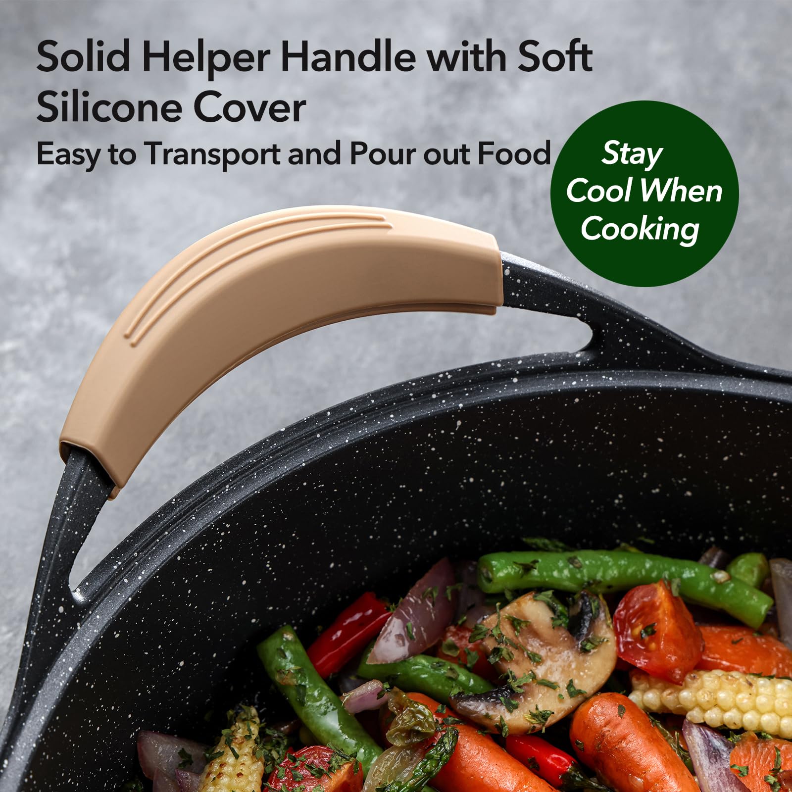 **11 Inch Nonstick Frying Pan with Lid – 4.5 QT Swiss Granite Coating Sauté Pan – PFOA-Free, Induction Ready – Healthy Nonstick Skillet with Helper Handle & Silicone Cover – Perfect for Sautéing, Frying & Everyday Cooking**