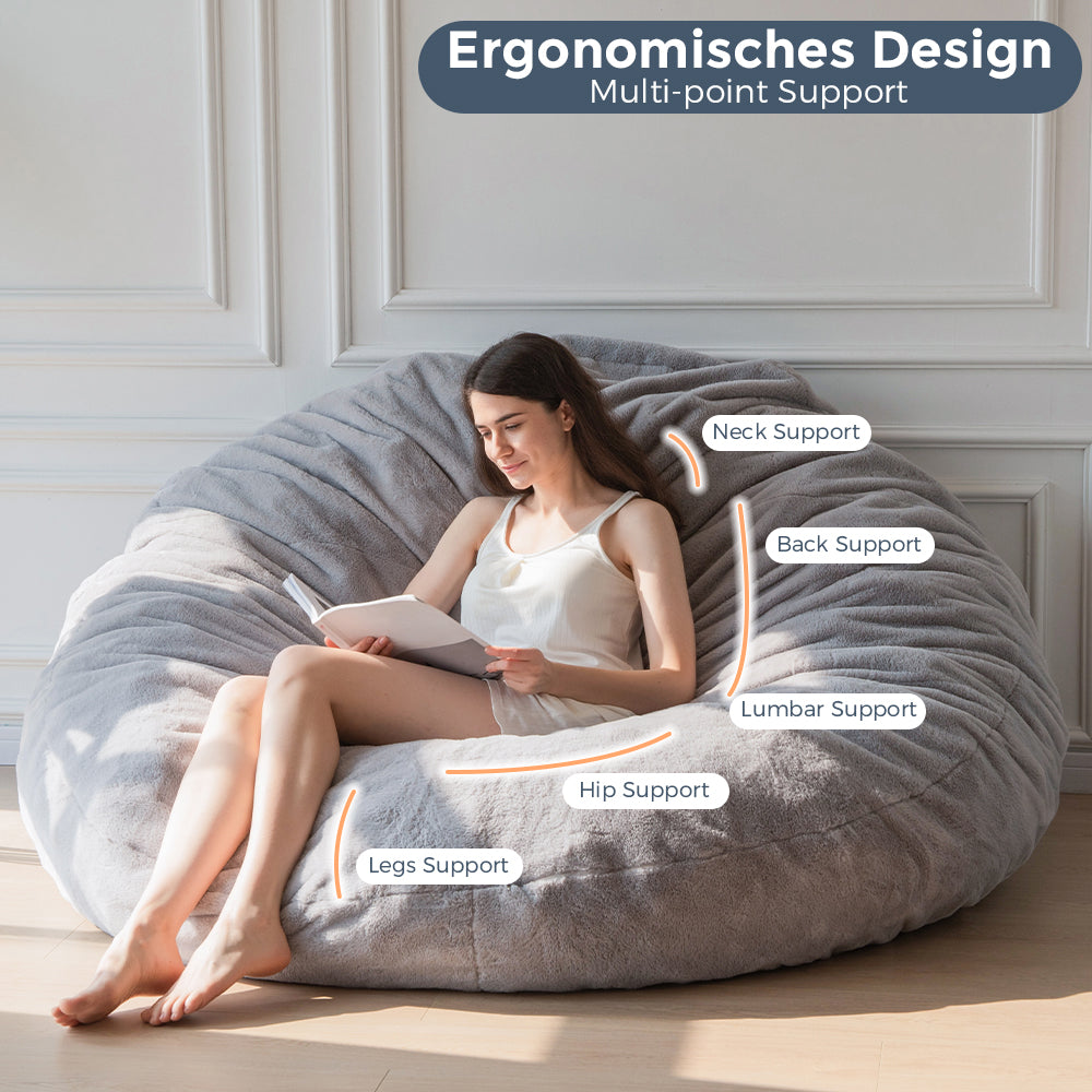 MAXYOYO Giant Fur Bean Bag Chair - Extra Large Round Soft Fluffy Bean Bag for Adults & Teens, Grey - Perfect for Living Room, Bedroom, Game Room & Dorm Decor
