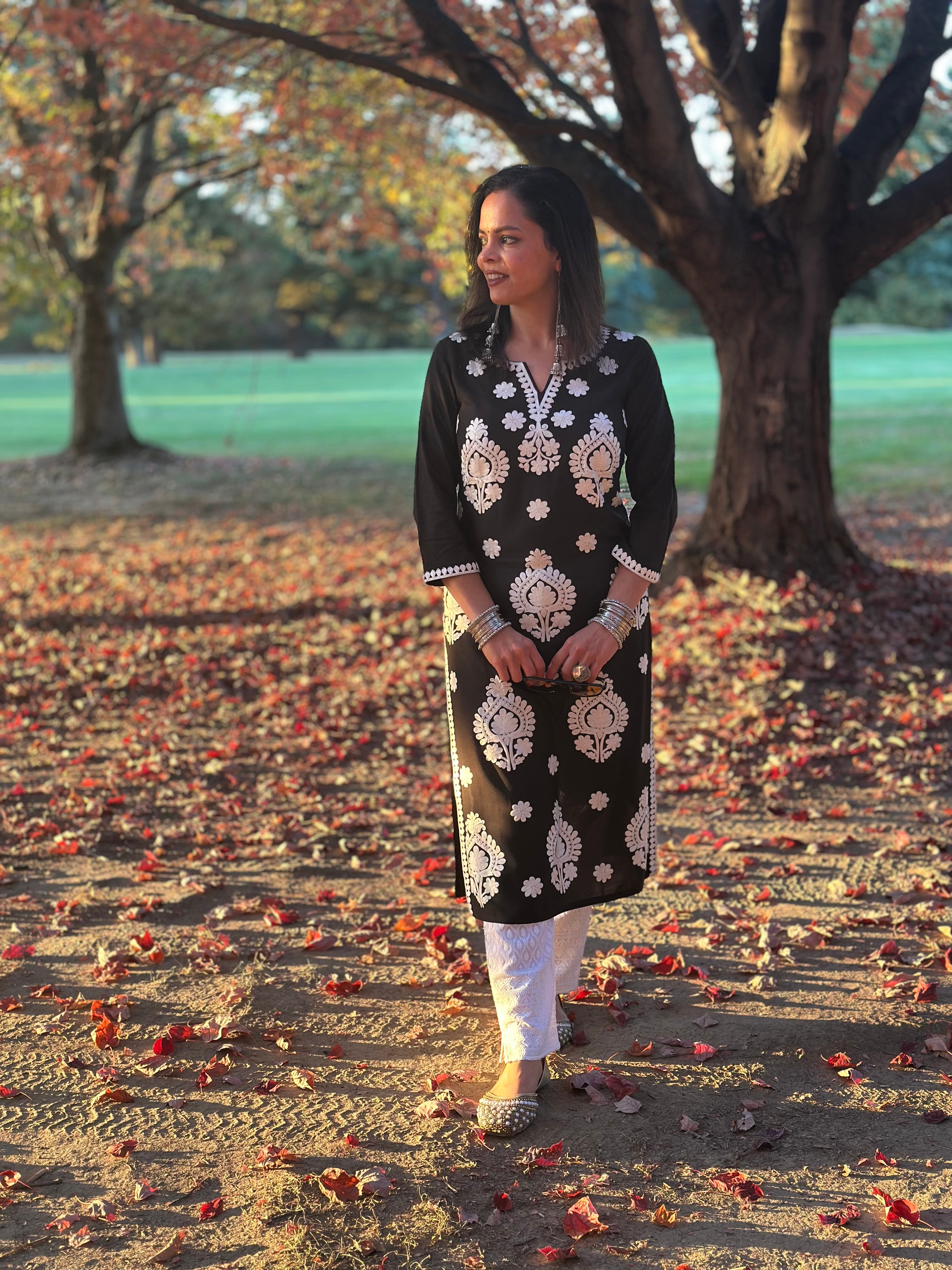 Elegant Chikankari Black Kurti for Women | Handcrafted Embroidered Indian Tunic Top | Perfect for Festivals, Parties & Casual Wear