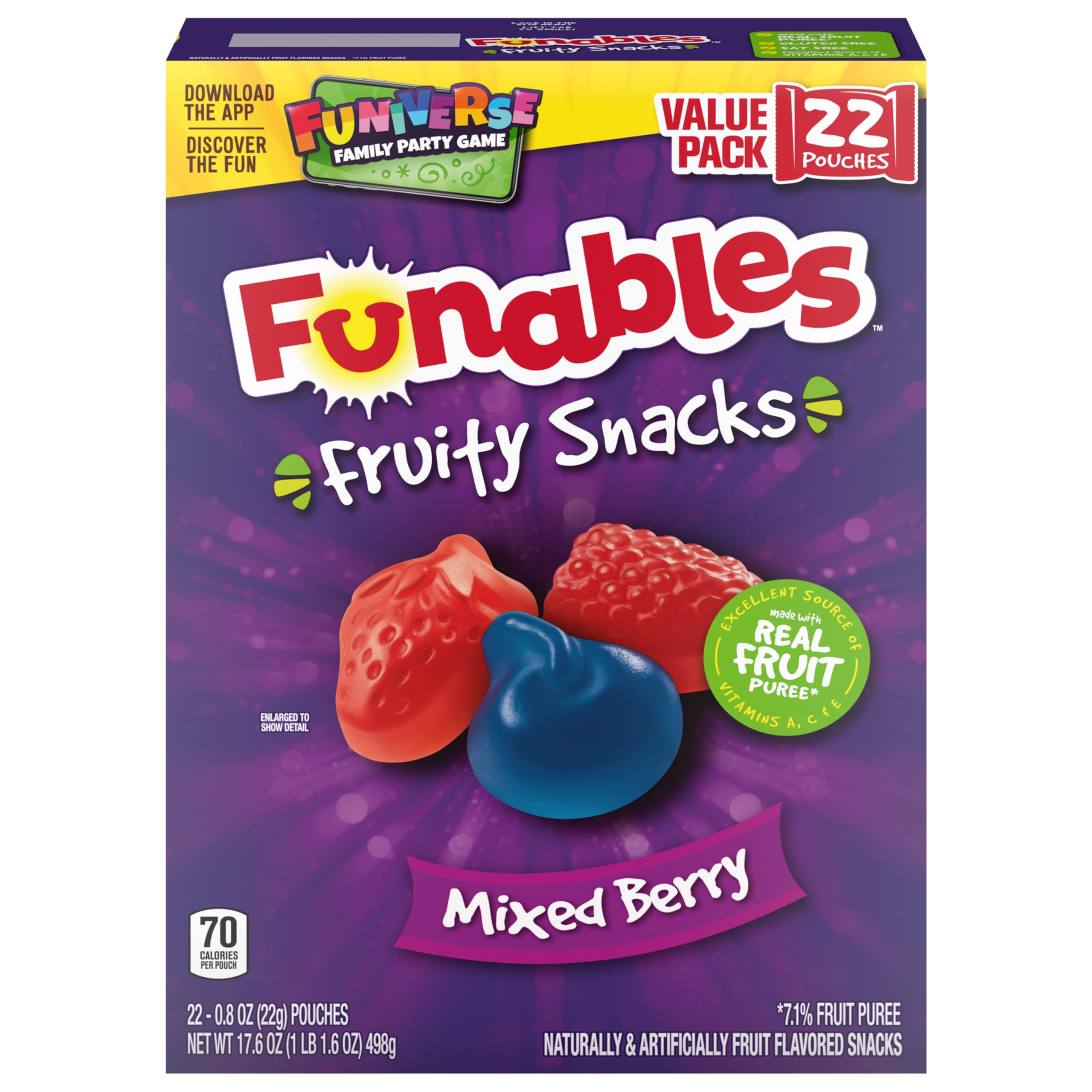 Funables Mixed Berry Flavored Fruity Snacks - 0.8 oz (22 Count) | Healthy Kids Snacks for Lunch Box, School, Parties & On-the-Go