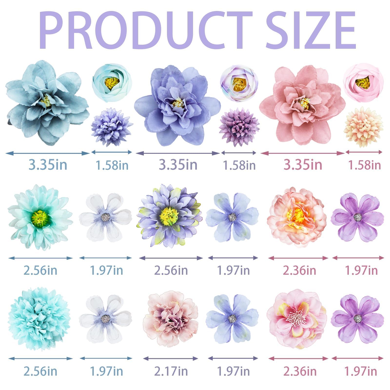 21 PCS Boho Hair Barrettes - Hawaiian Silk Flower Clips for Girls, Brides & Festival Goers (Blue & Purple Floral) | Perfect for Weddings, Beach Parties & Music Festivals