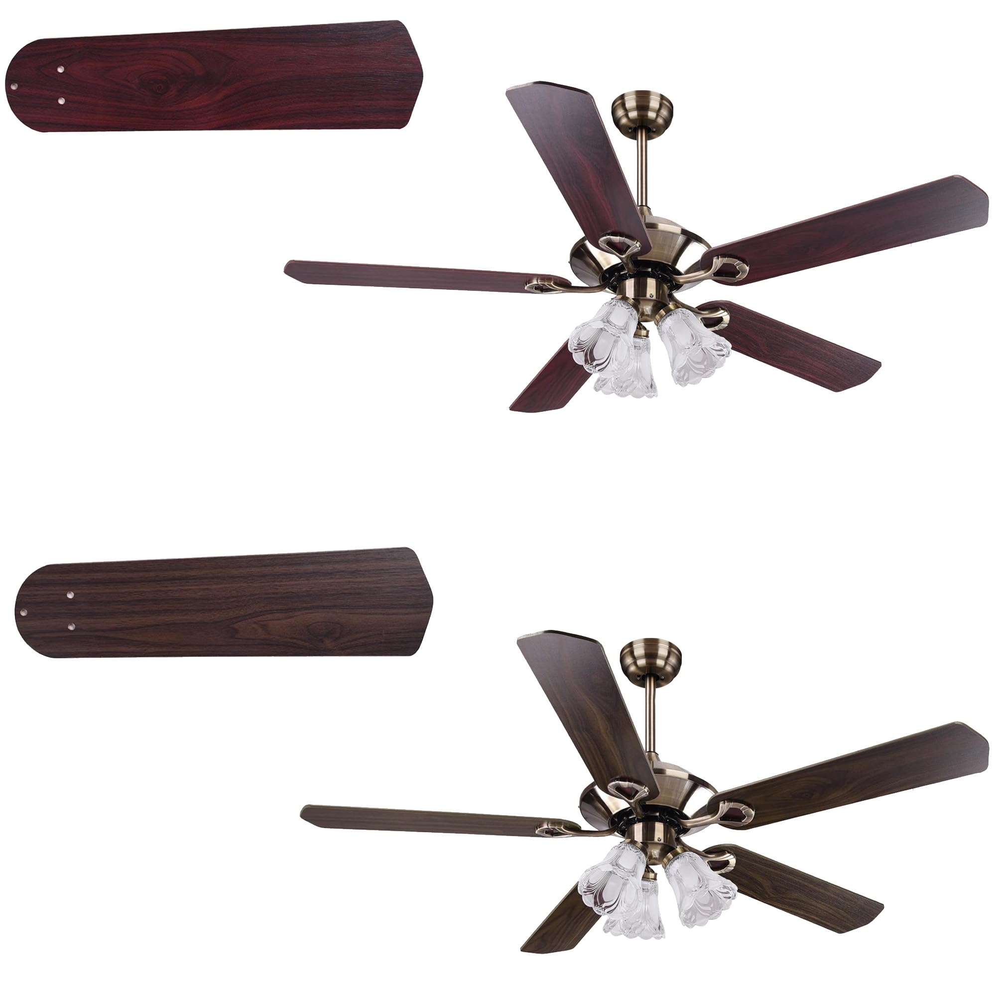 Yescom 51 Inch Farmhouse Ceiling Fan with Light Kit - Remote Control, Reversible Motor, Vintage Crystal Chandelier - Perfect for Dining Room, Kitchen & Living Room