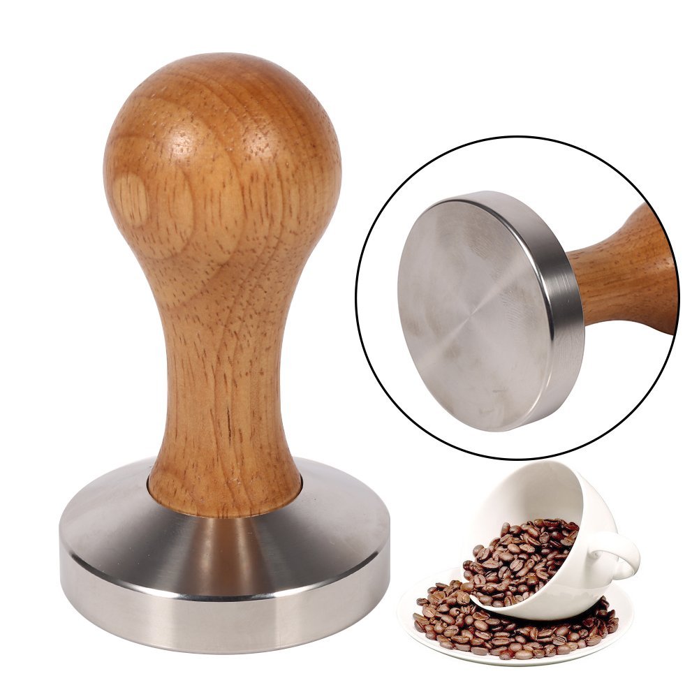 Premium Wooden Coffee Tamper with Stainless Steel Base - 58mm Flat Espresso Tamper for Barista & Home Brewing - Perfect for Espresso Machines, French Press & Coffee Grinding Accessories