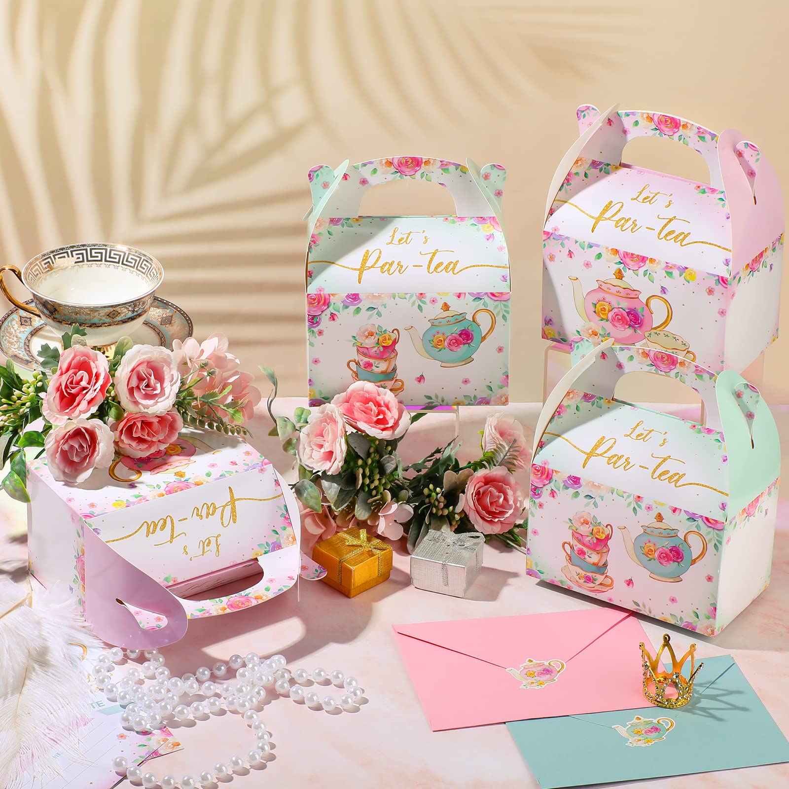 24 Pcs Floral Tea Party Treat Boxes - Wedding & Shower Favors for Candy Gifts