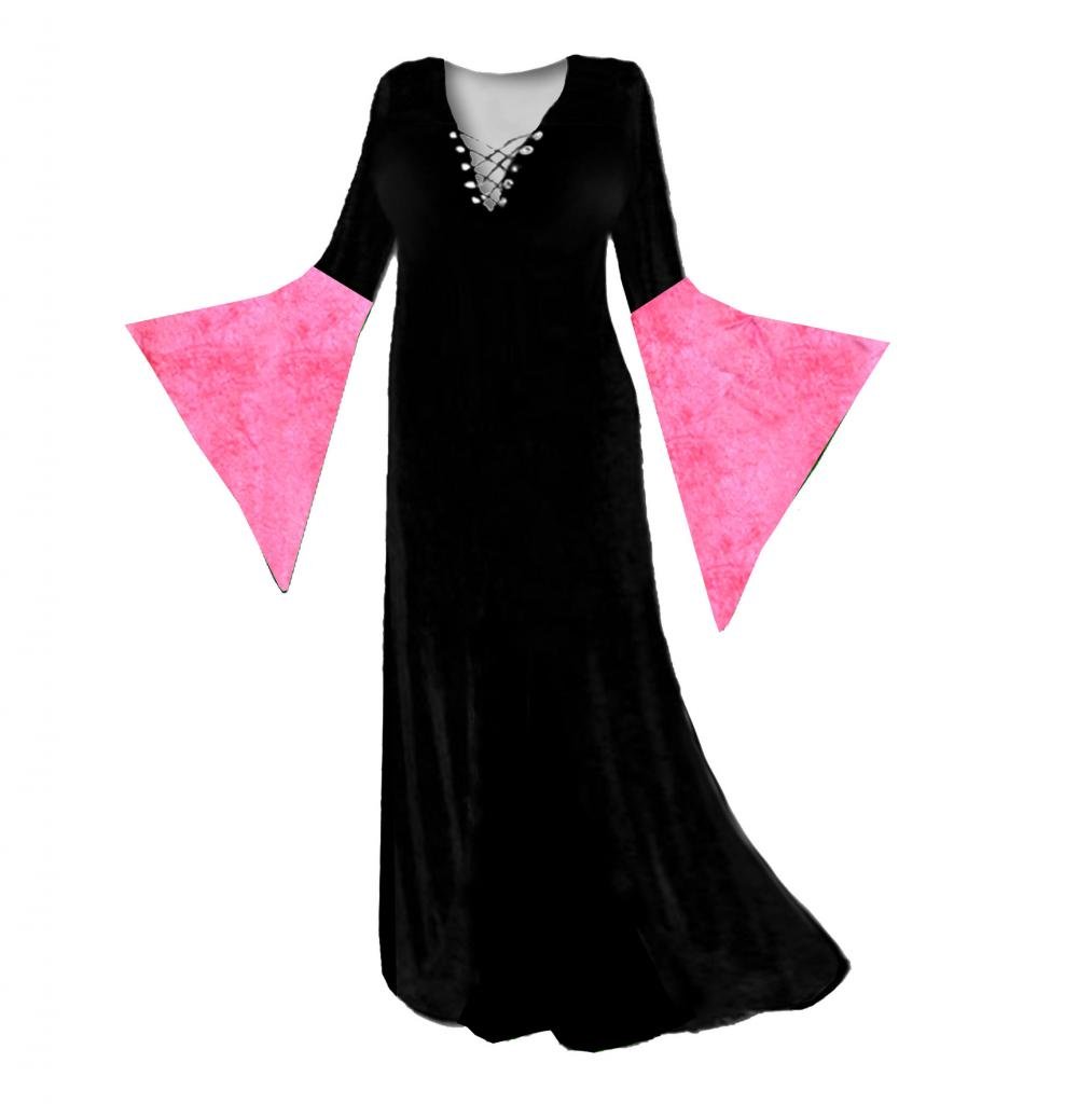 Goth Witch Costume Dress - Black with Hot Pink Sleeves | Plus Size (LG-9X) for Halloween, Cosplay & Witch-Themed Parties