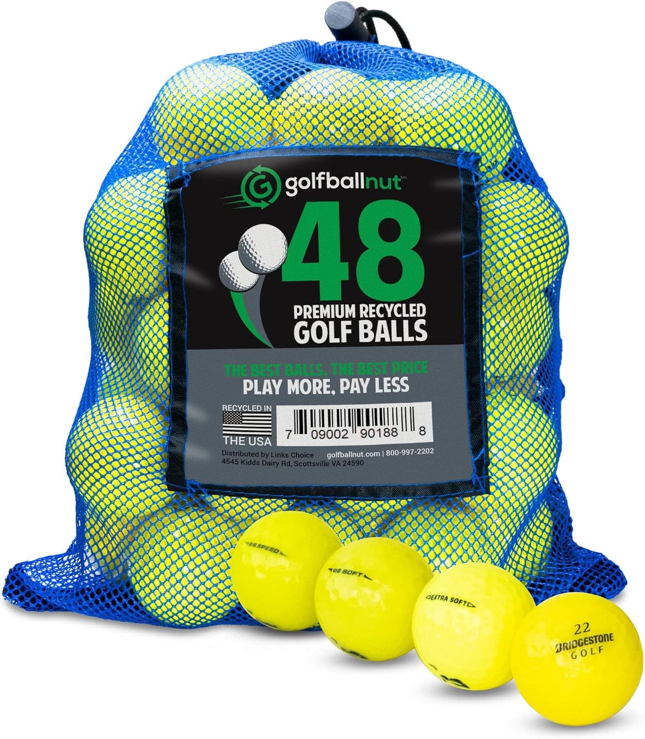 Premium Used Bridgestone Yellow Mix Golf Balls - 50 Pack in Durable Mesh Bags | Practice & Tournament Ready | Perfect for Driving Range, Backyard Practice & Golf Course Play