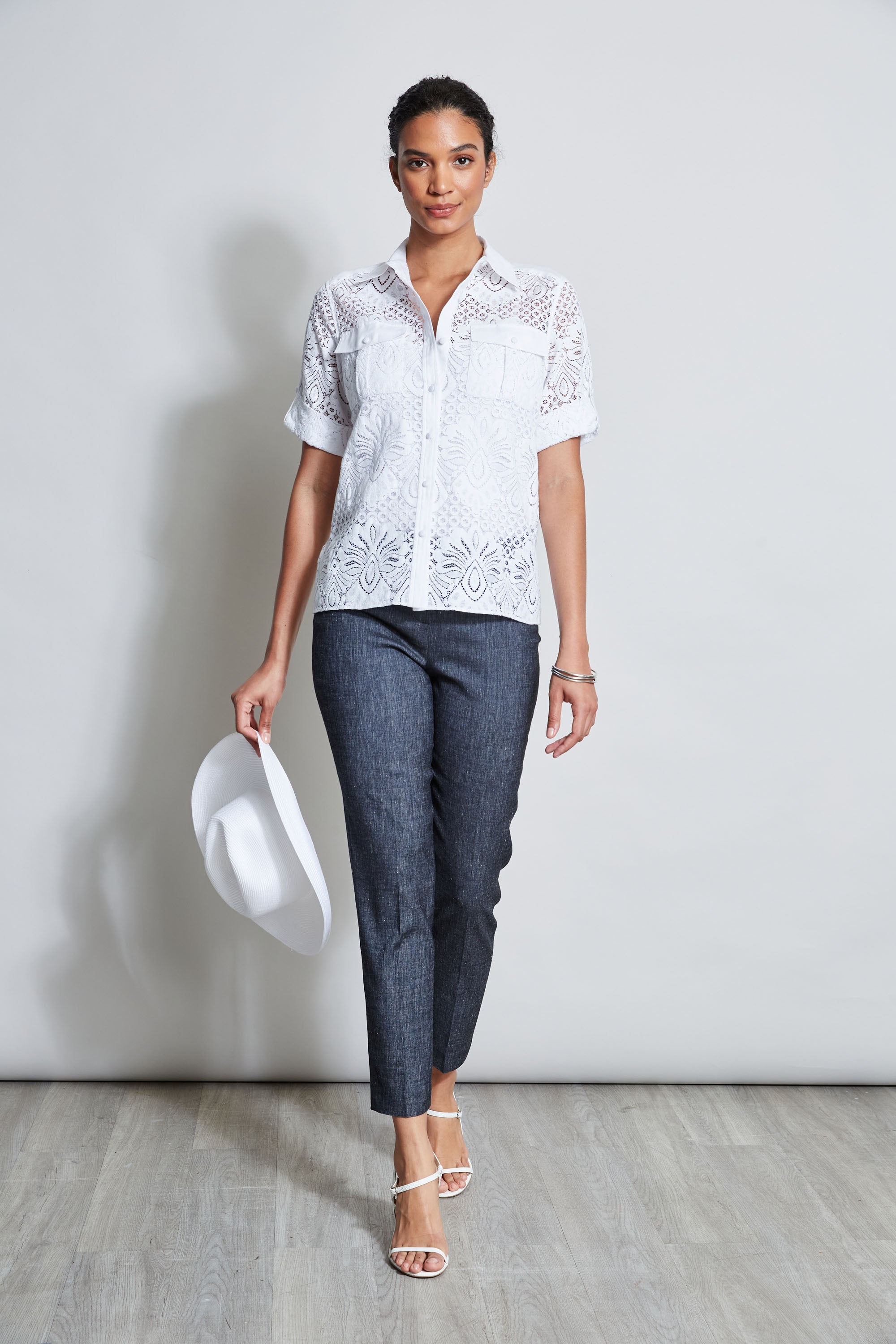 Stylish Short Sleeve Lace Utility Shirt for Women - Casual Summer Top for Outdoors, Work & Everyday Wear