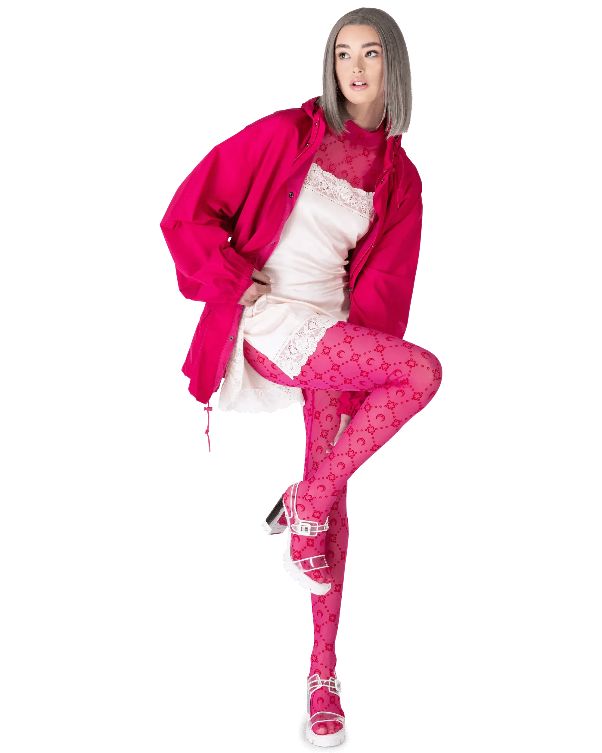 Moonogram Flocked Mesh Tights - Women's Fashion Tights for Party, Cosplay & Everyday Wear