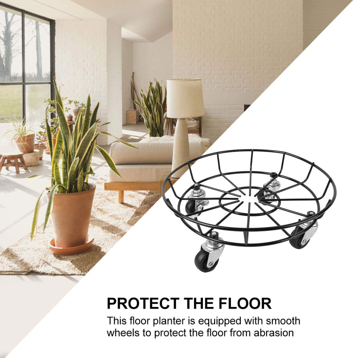 Iron Flower Pot Stand with Wheels - Heavy Duty Plant Holder & Mover for Indoor/Outdoor Potted Plants - Perfect for Decorative Plant Coasters, Garden Decor & Easy Mobility