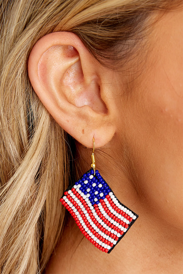Stars and Bars Red Beaded Earrings - Handmade Bohemian Dangle Earrings for Women | Perfect for Parties, Weddings & Casual Wear