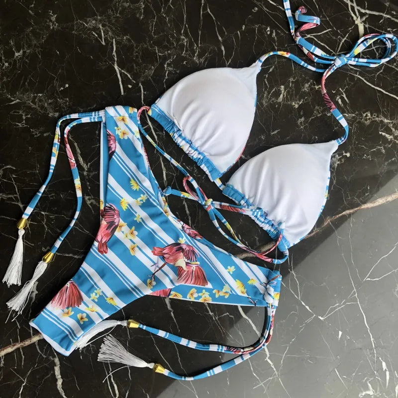 2024 New Women's Micro Bikini Set - 16 Color Options, Push Up Halter Brazilian Thong Swimwear for Summer Beach Vacation | Perfect for Pool Party, Tropical Getaway & Sunbathing