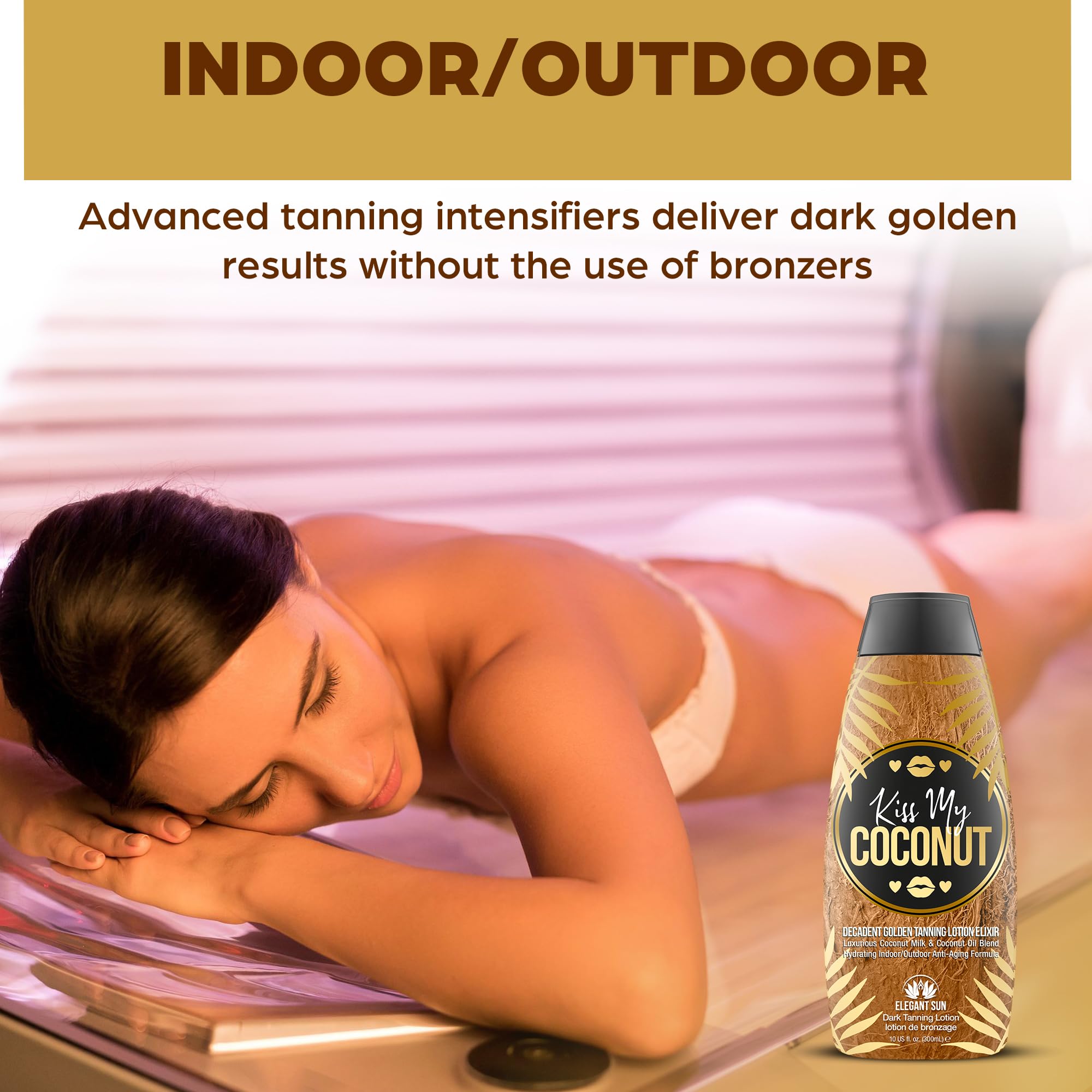 Kiss My Coconut Tanning Bed Lotion - Coconut Milk & Cocoa Butter Skin Softener, Golden Tan Intensifier for Men & Women | Bronzer-Free Hydrating Indoor/Outdoor Tan Accelerator | Perfect for Beach Days, Pool Parties & Sunbathing