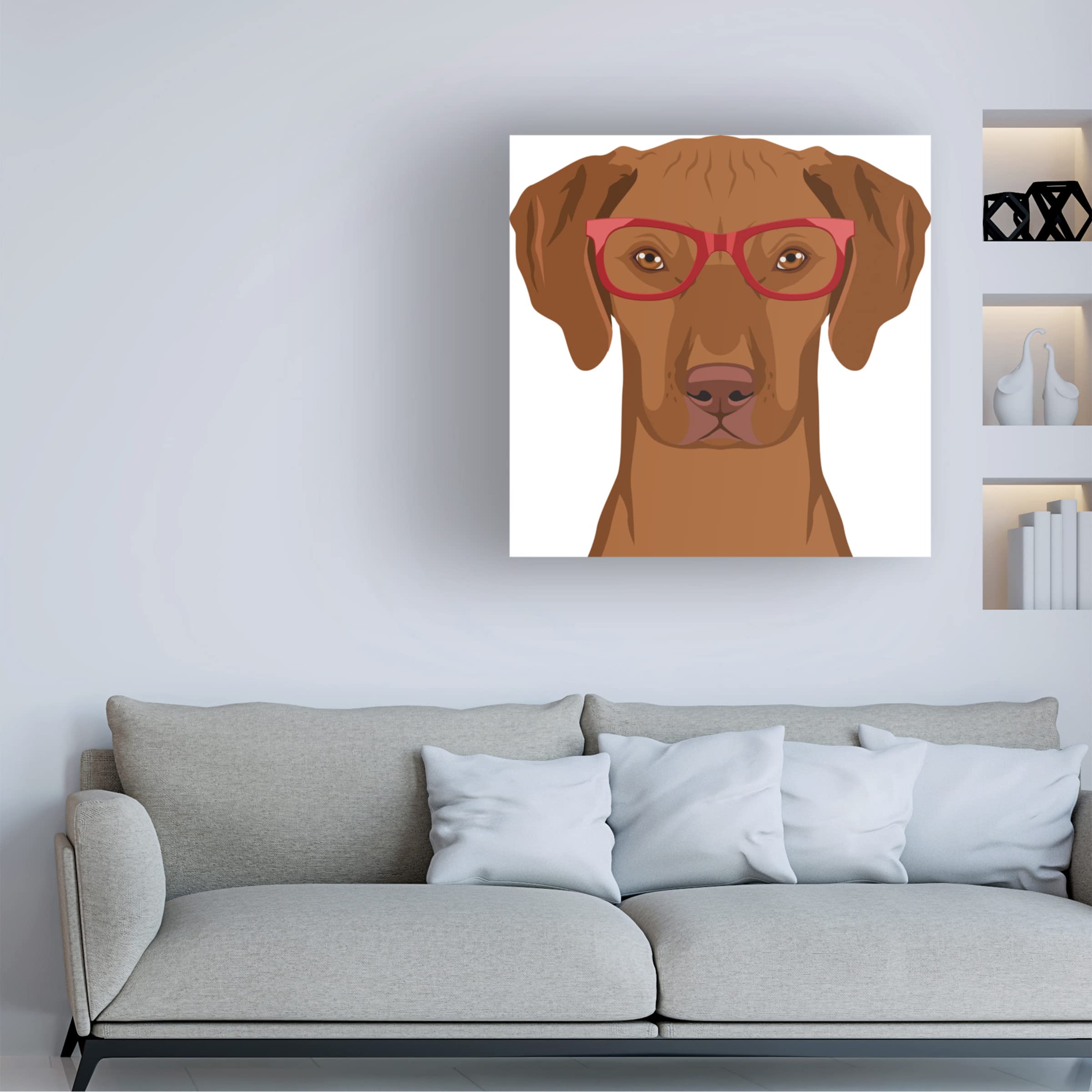 Vizsla Dog Wearing Hipster Glasses Canvas Wall Art Print - Modern Home Decor for Living Room, Bedroom & Office - Funny Pet Lover Gift Idea
