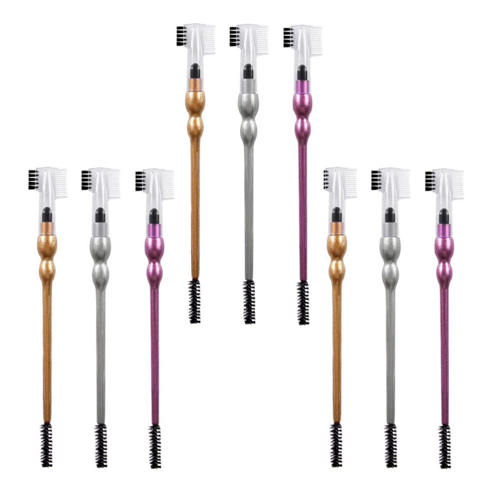 FRCOLOR 9Pcs Brown Mascara & Eyebrow Brush Set - Double Brow Comb, Eyelash Roller & Extension Tools for Professional Makeup | Perfect for Salon, Home Beauty & Travel Makeup Kit