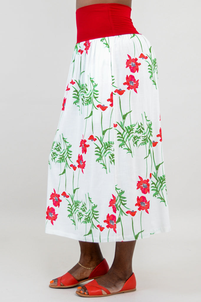 Blythe Skirt with Poppy Print - Soft Linen Bamboo Blend - Perfect for Summer Outfits & Casual Wear