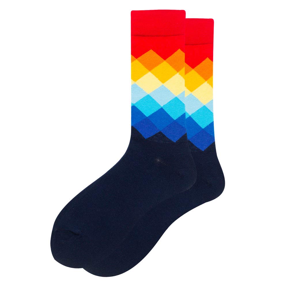 Trendy Unisex Geometric Diamond Pattern Crew Socks - 10 Color Options for Men & Women - Perfect for Hip Hop Fashion, Casual Wear and Couple Matching Outfits