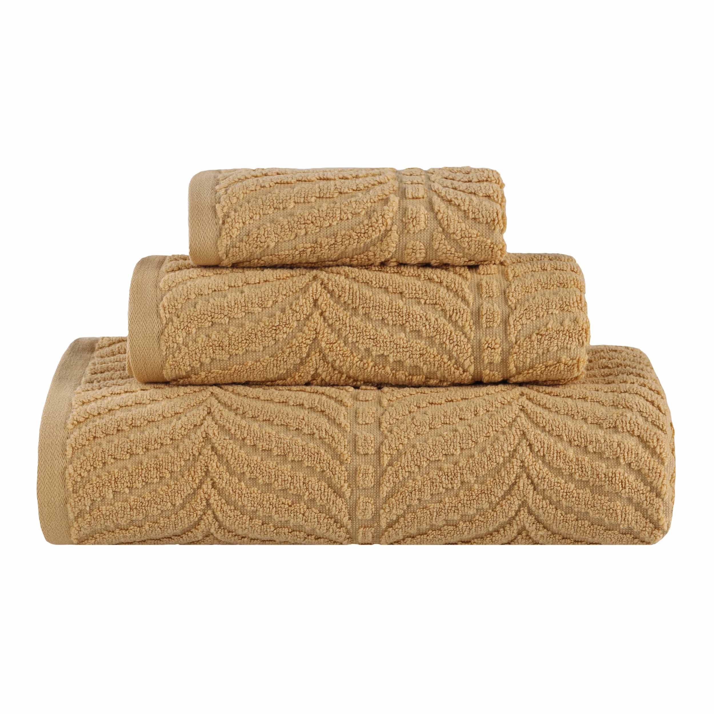 Premium Zero Twist Cotton Jacquard Towel Set - 3 Piece Luxury Bath Towels with Elegant Chevron Pattern for Spa, Bathroom & Guest Use