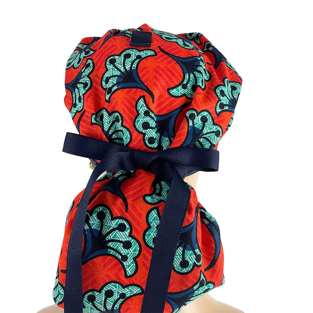 Black History Month Orange Floral Bouffant Medical Scrub Cap with Sweatband - Unisex Surgical Hat for Doctors & Nurses - Ponytail-Friendly Design for Healthcare Professionals - Perfect for Hospitals, Clinics & Medical Offices