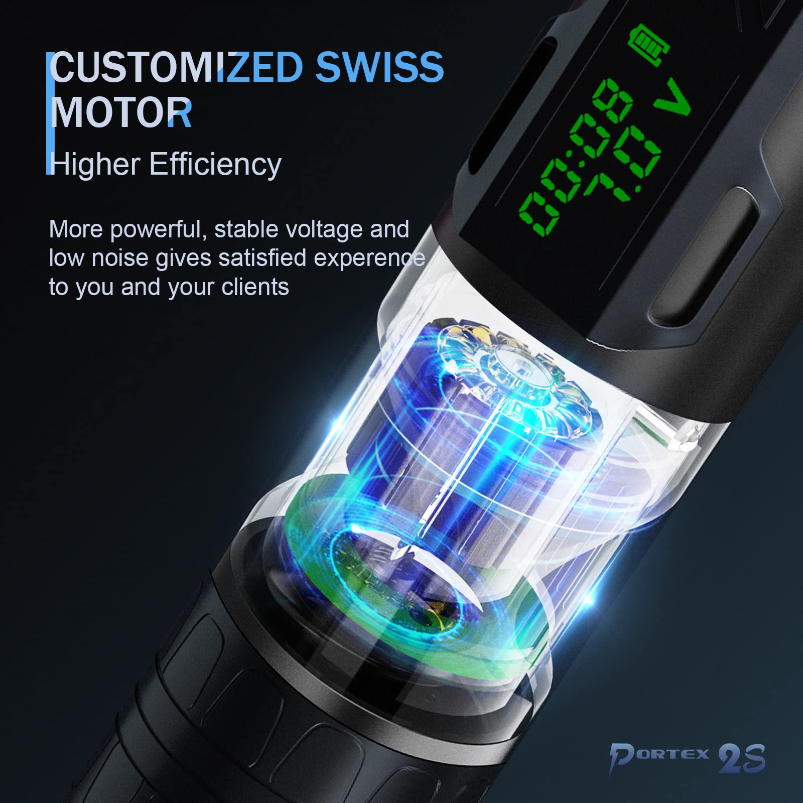Professional Rotary Tattoo Pen Machine Kit - Wireless EZ Tattoo Gun with 2Pcs 1800mAh Battery, Needle Cartridges & Power Supply for Tattoo Artists | Portable Tattoo Equipment for Studio & Home Use (Portex 2S Black)