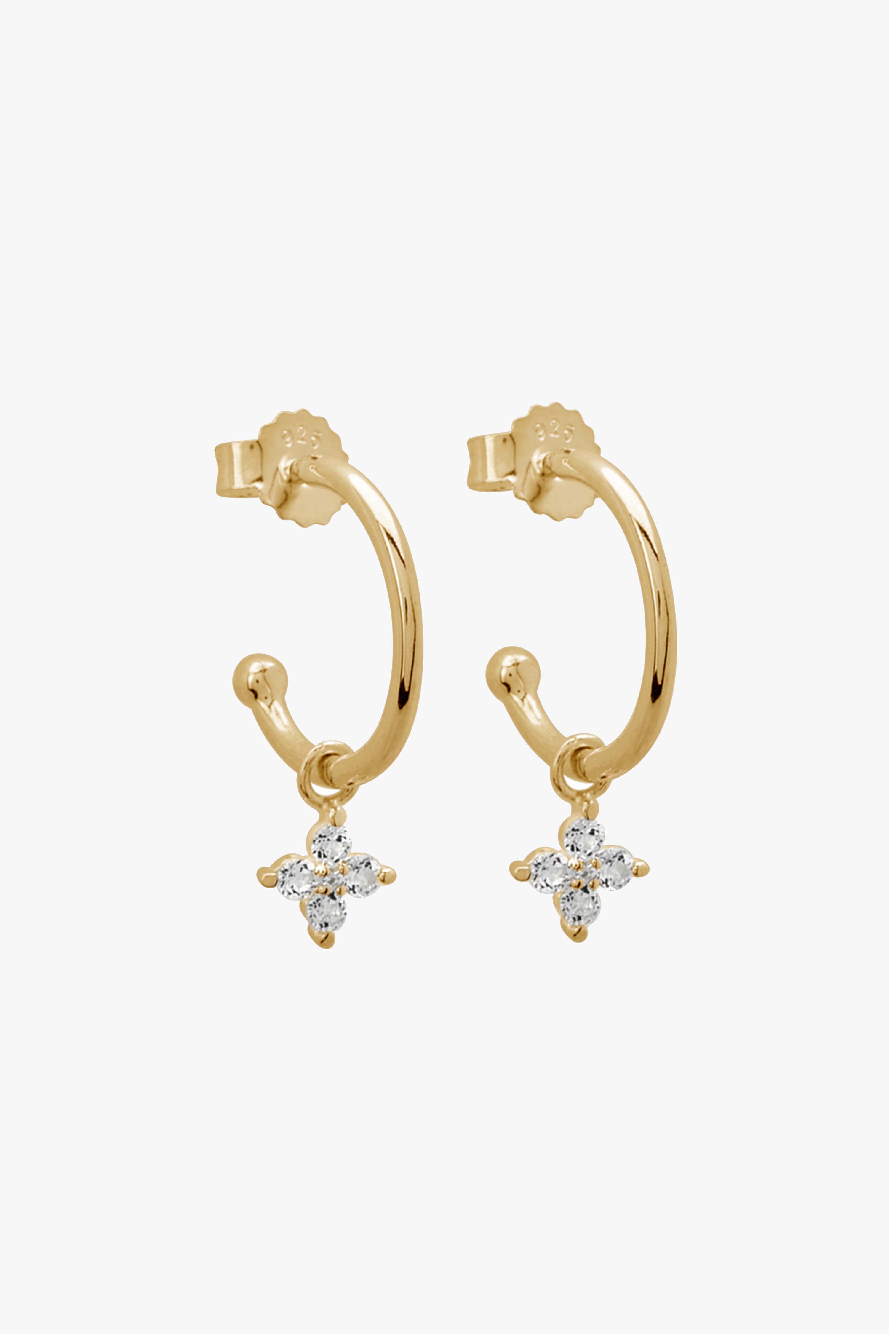 18K Gold Plated Clover Diamante Hoop Earrings for Women - Elegant Dangle Earrings for Party, Wedding & Everyday Wear