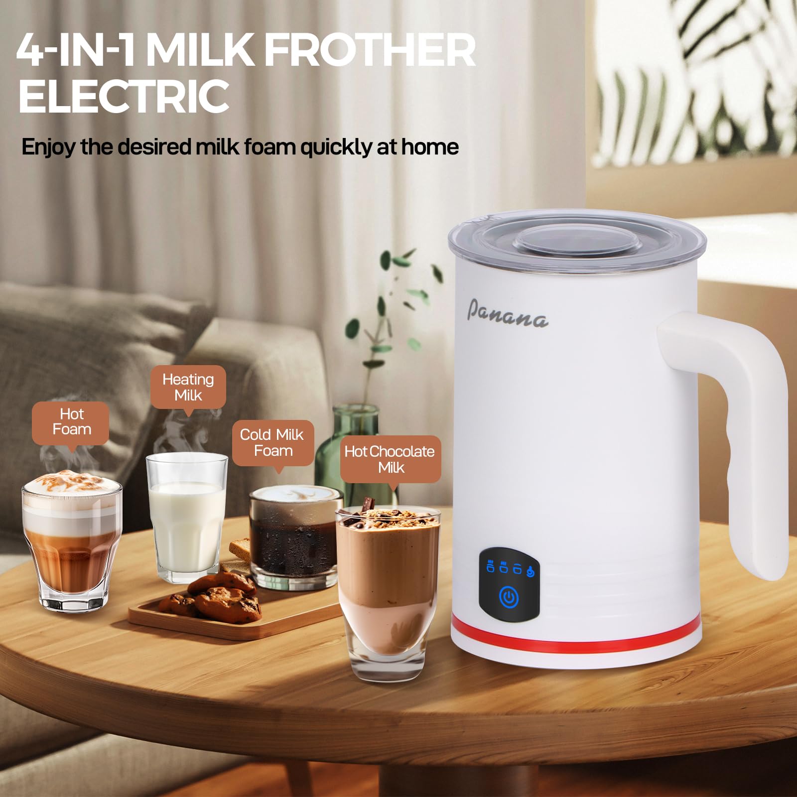 Electric Milk Frother 4-in-1 - 14.5oz/430ml Automatic Warm & Cold Foam Maker for Coffee, Latte, Cappuccino, Macchiato, Hot Chocolate - Perfect for Home Baristas & Coffee Lovers (White)