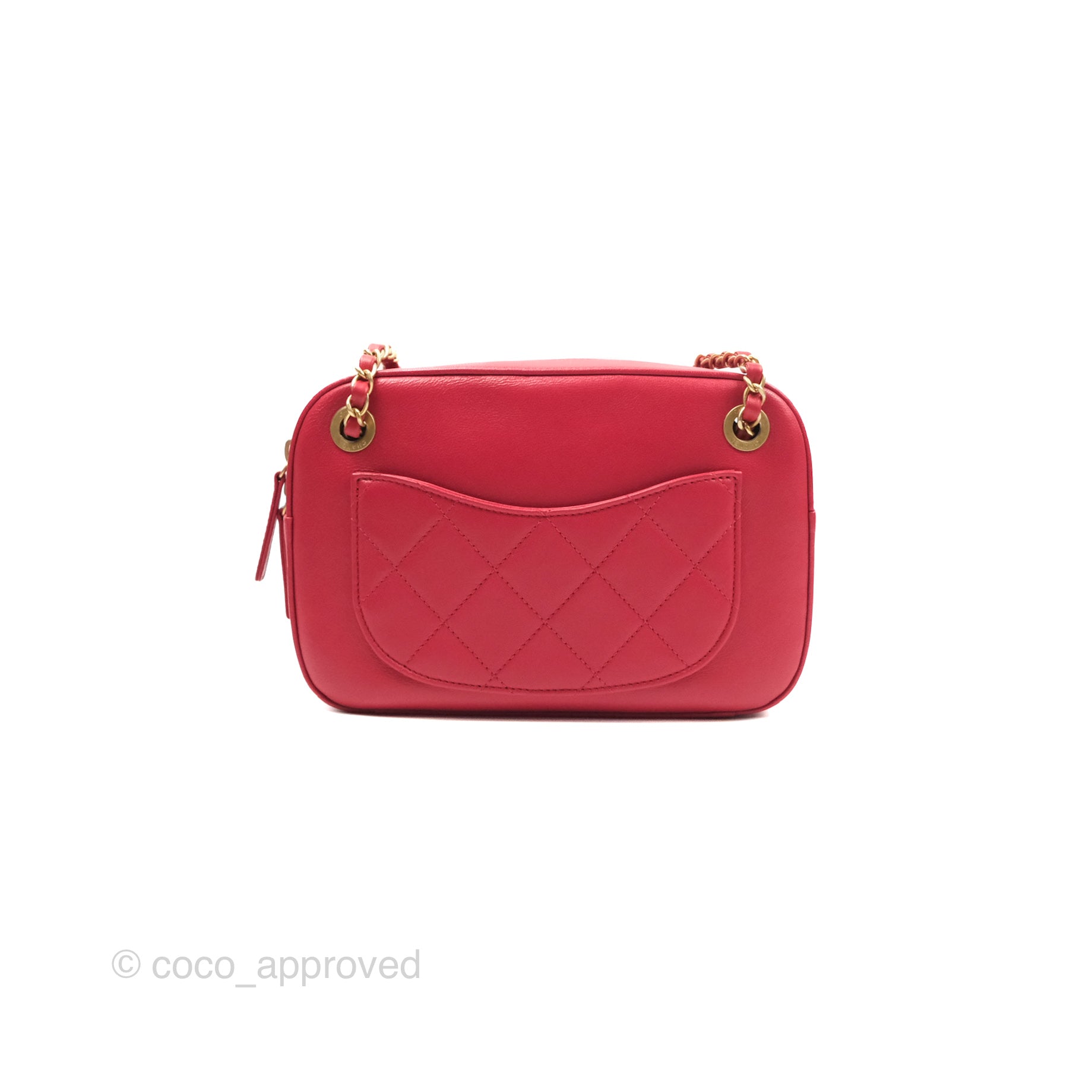 Chanel Red Goatskin Camera Bag with Aged Gold Chain Strap - Luxury Crossbody Bag for Women, Perfect for Parties & Evening Events