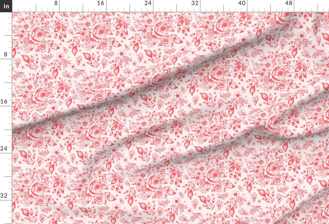 Toile Flowers Red Spring Leaves Nature Floral Botanical Vintage Printed Minky Fabric by The Yard - Soft Plush Fabric for Sewing Baby Blankets, Quilt Backing & DIY Plush Toys - Perfect for Nursery Decor & Handmade Gifts