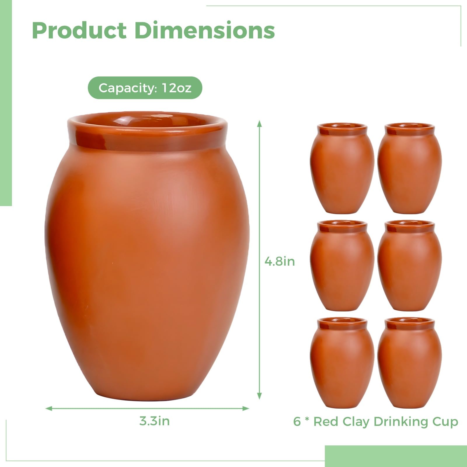 6 PCS Mexican Red Clay Drinking Cups - 12oz Cantaritos de Barro for Tequila, Margaritas, Mojitos | Traditional Handcrafted Pottery Shooters | Perfect for Cocktail Parties, Mexican Fiestas & Home Decor