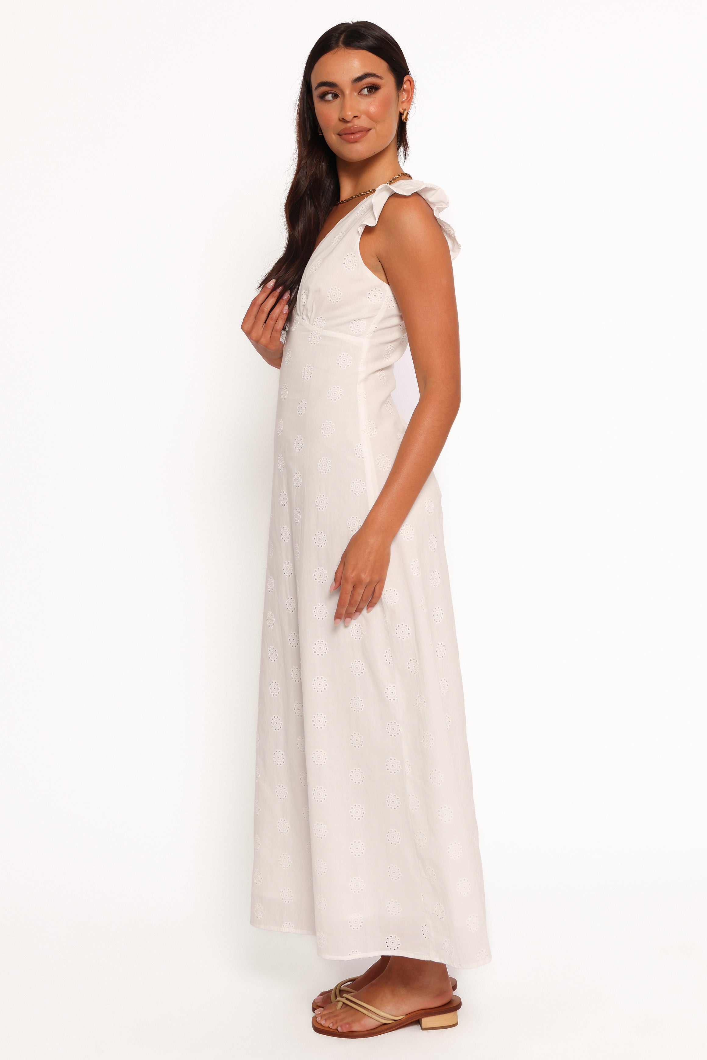 Ensley Flutter Sleeve Maxi Dress for Women - Elegant White Long Summer Dress with Flowy Sleeves - Perfect for Beach Vacations, Weddings & Date Nights