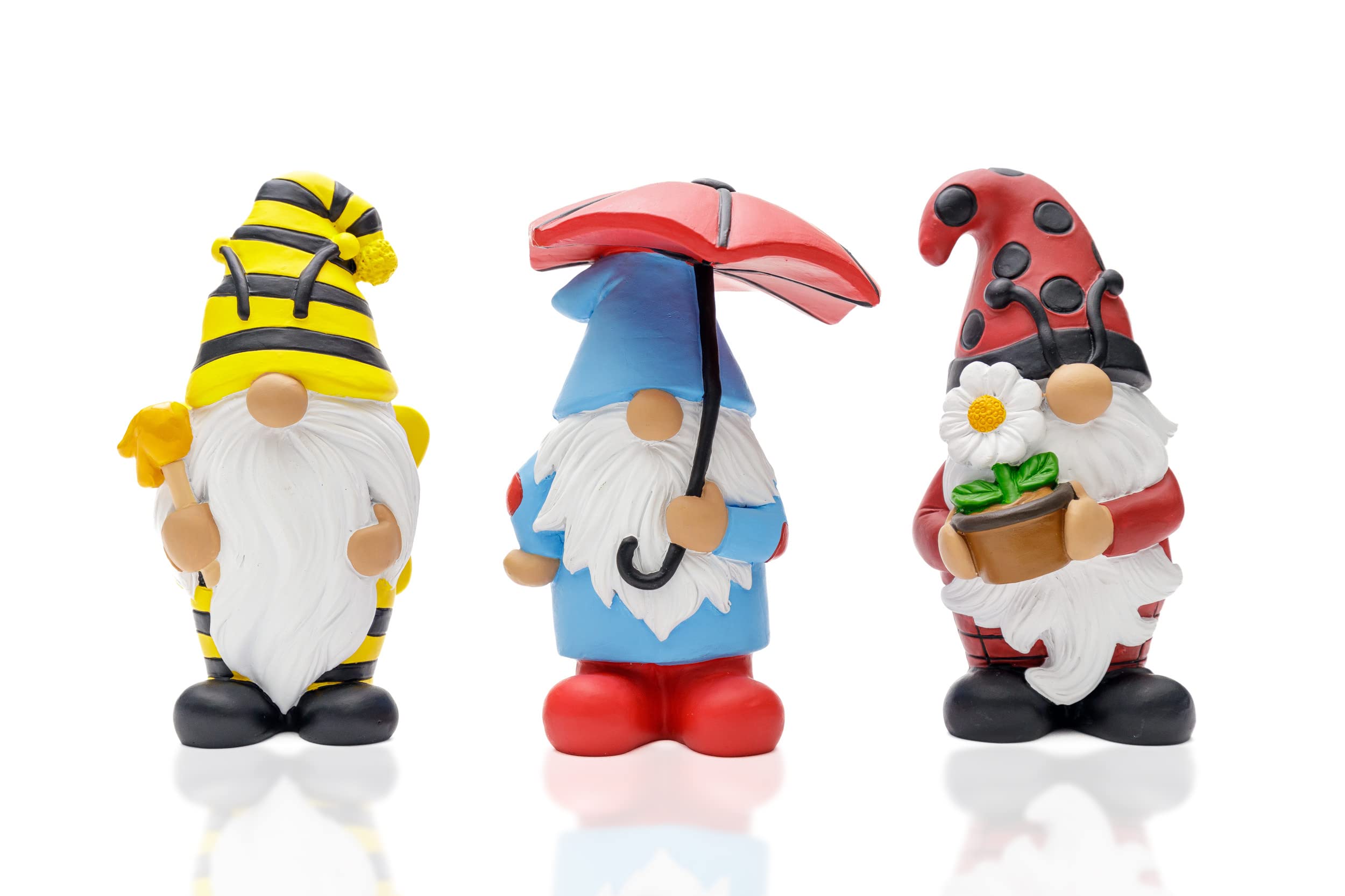 Spring Resin Gnomes for Home Decor - Bumble Bee, Ladybug & Umbrella Figurines | Perfect for Tiered Trays, Shelves & Easter Decorations