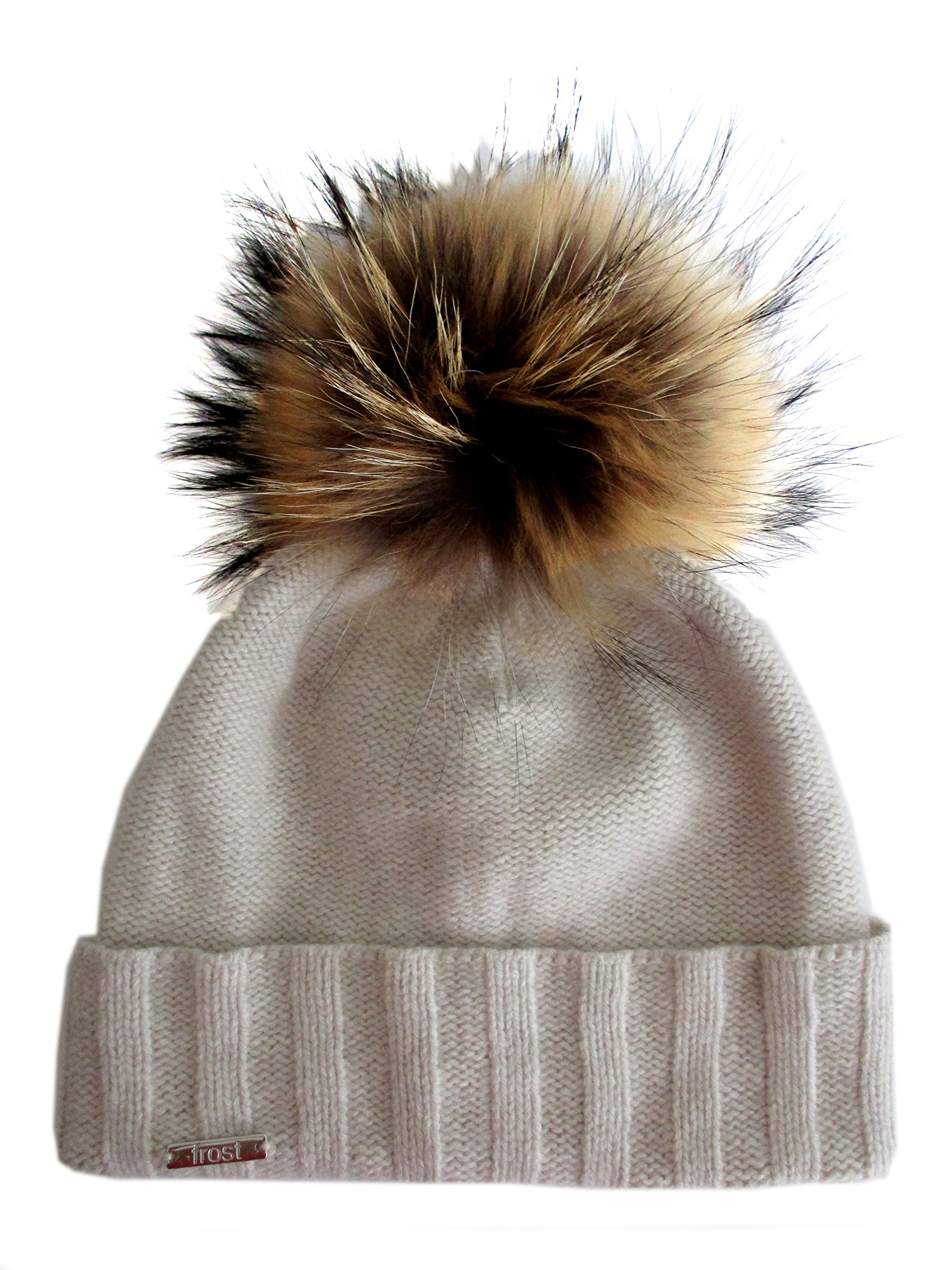 Luxury Women's Cashmere Beanie with Detachable Real Raccoon Fur Pom - Soft Winter Hat for Cold Weather, Fashion Accessory for Outdoor Activities & Holiday Gifts (CSH-804RN)