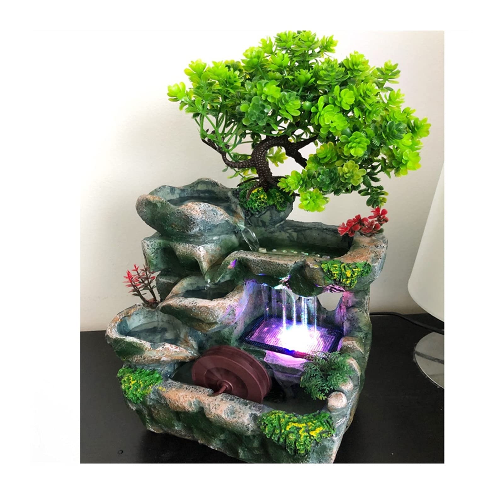 7-Color LED Changing Indoor Waterfall Fountain - Zen Desktop Water Feature with Natural Rockery Design for Home Office Decor, Feng Shui Living Room Accessory | Perfect for Stress Relief, Meditation & Home Decor