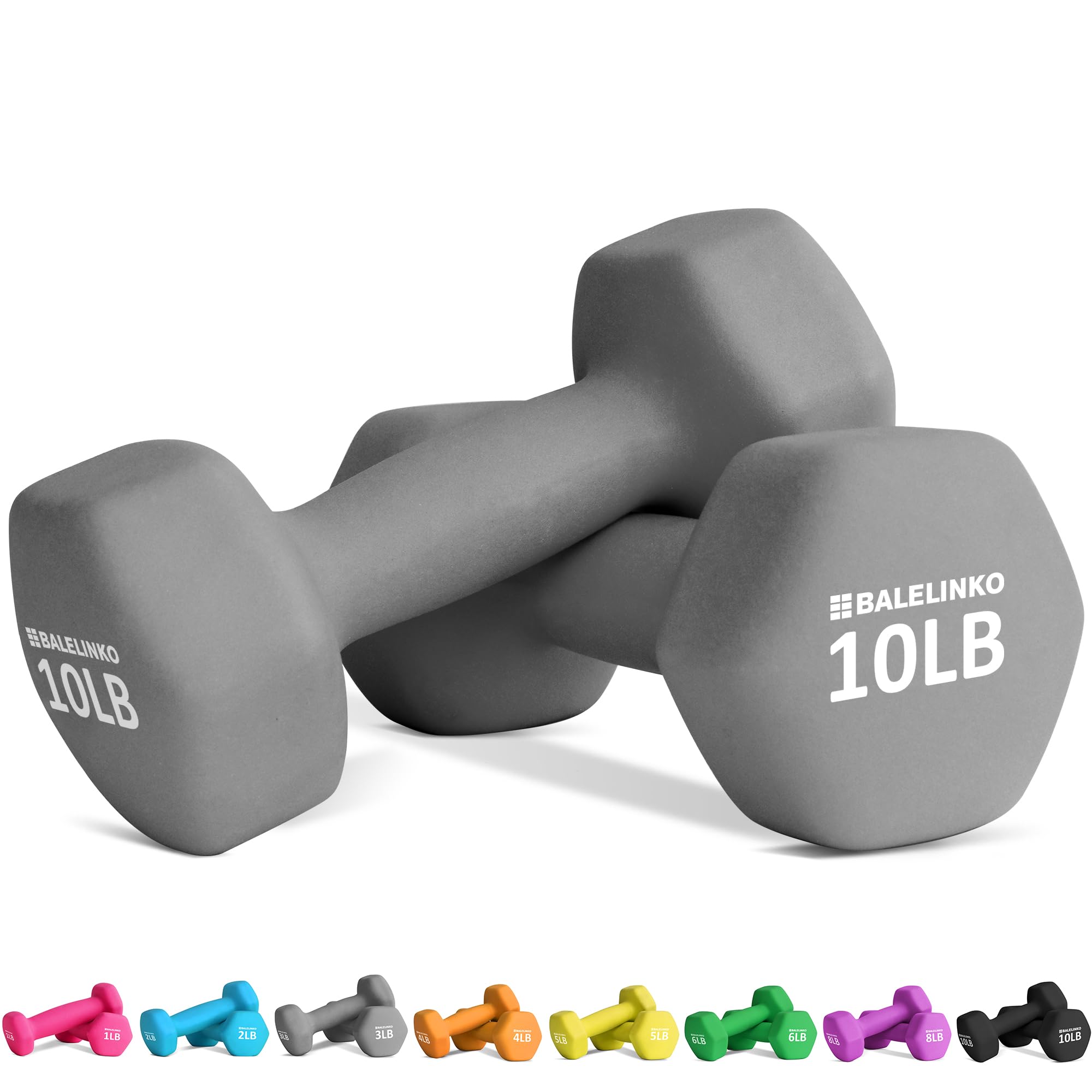 Balelinko 10LB Dumbbell Set - Home Gym Equipment for Strength Training, Weight Loss, Pilates & Yoga - Free Weights for Women, Men, Seniors & Youth (Gray, Pair) - Perfect for Home Workouts, Fitness Routines & Full-Body Exercises