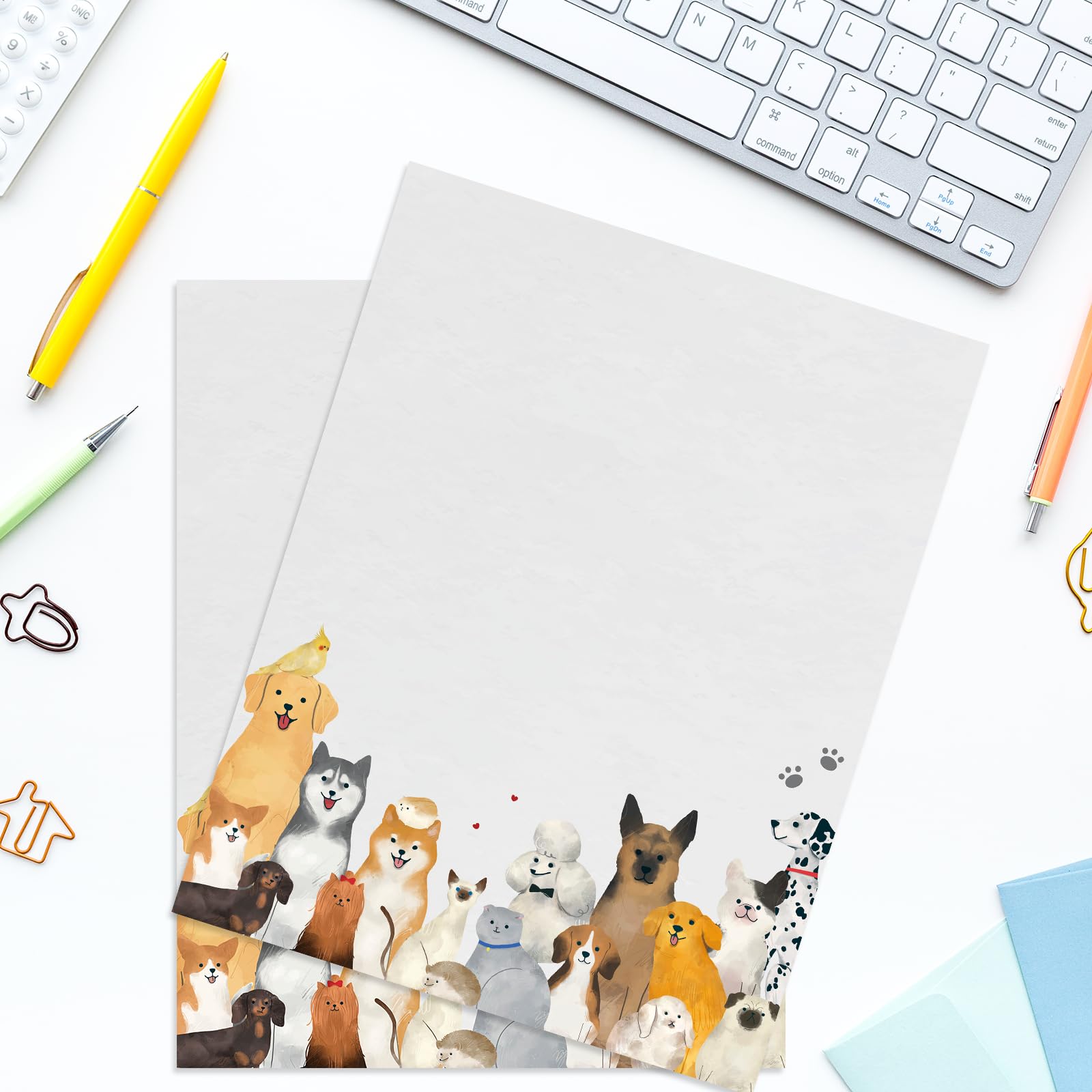 AnyDesign 60 Sheets Cute Puppy Animal Letter Paper - 8.5 x 11 Inch White Writing Paper for Kids, School, Office & Creative Projects