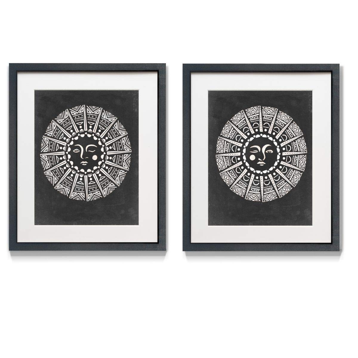Distressed Black Frame Wall Art Set of 2 - 16x20 Vintage Architectural & Coastal Beach Scenes - Ready to Hang Home Decor for Living Room, Bedroom or Office - Black Moon Light Collection
