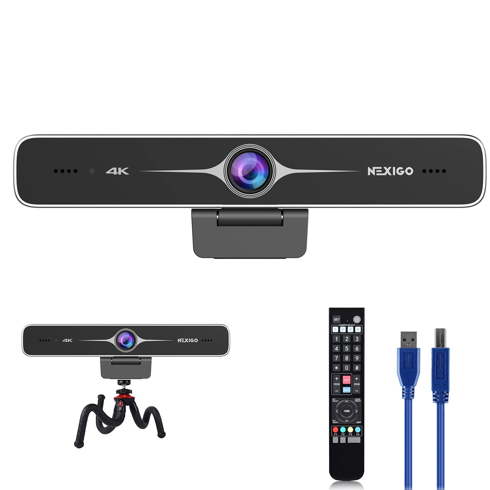 NexiGo N970P 4K Webcam with AI Auto-Framing, 10x Digital Zoom & 8.5MP Sony Sensor - Streaming Web Camera Kit with Tripod Stand & Flash Memory - Perfect for Zoom, Skype, Teams Meetings, Online Classes & Video Conferencing
